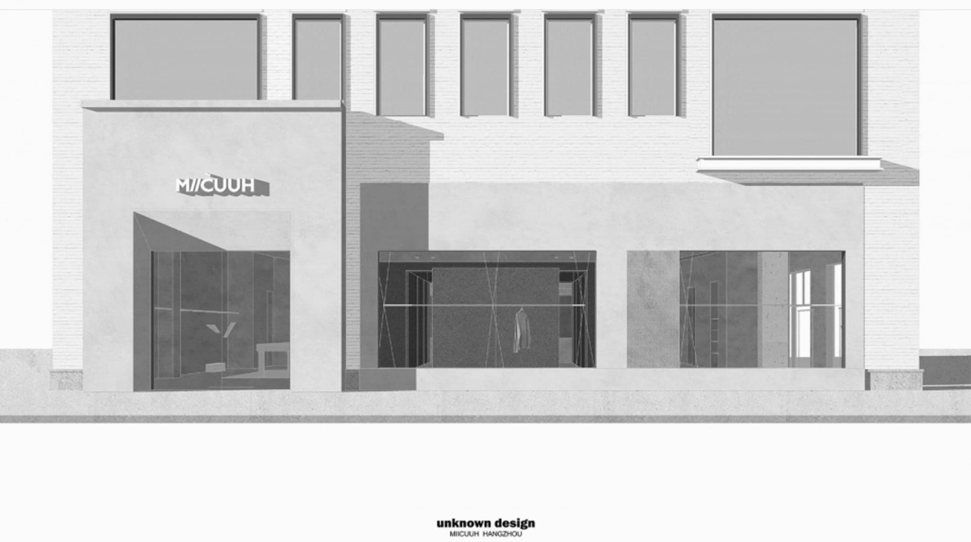 現代零售店面,採用玻璃、混凝土與磚牆外觀