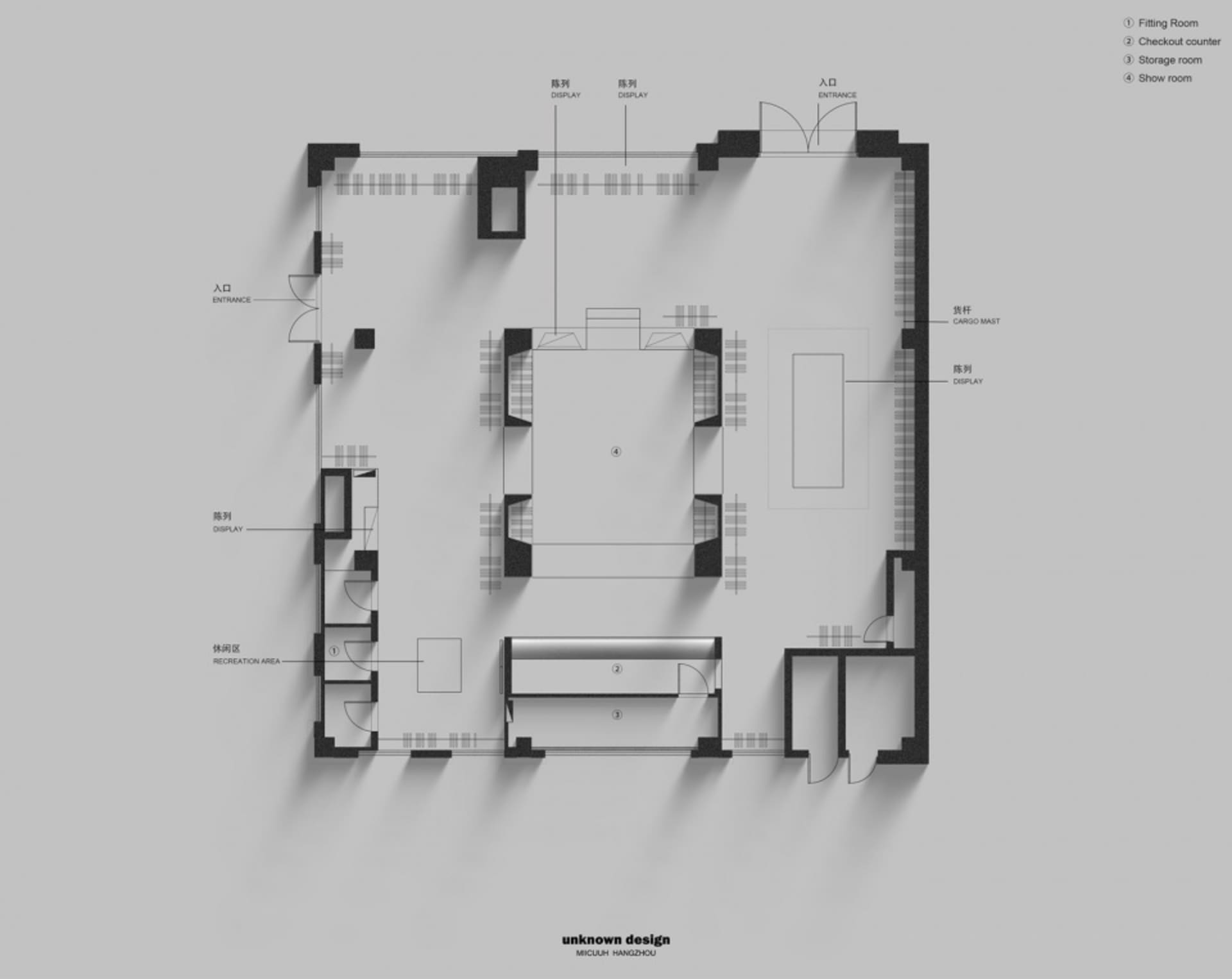 A detailed 2D technical drawing of a retail store's floor plan highlighting wooden flooring and spatial layout.