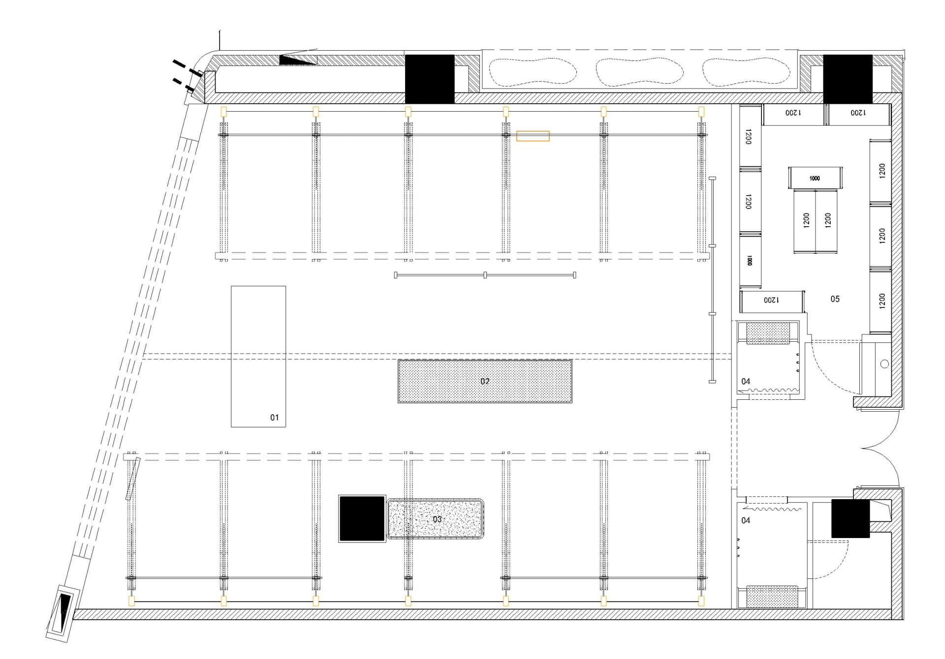 2D architectural drawing of a modern office layout