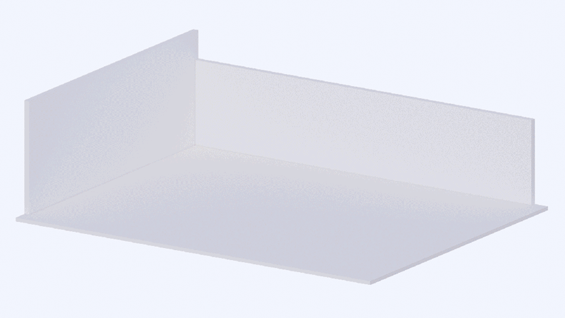A minimalist glass shelf on a white background.