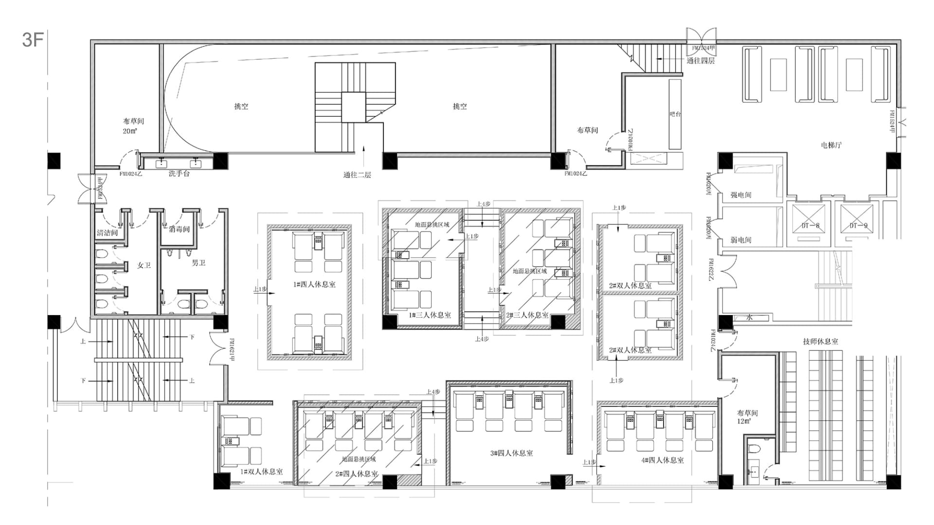 Modern office space 3D architectural plan showing office layout and furniture arrangement.