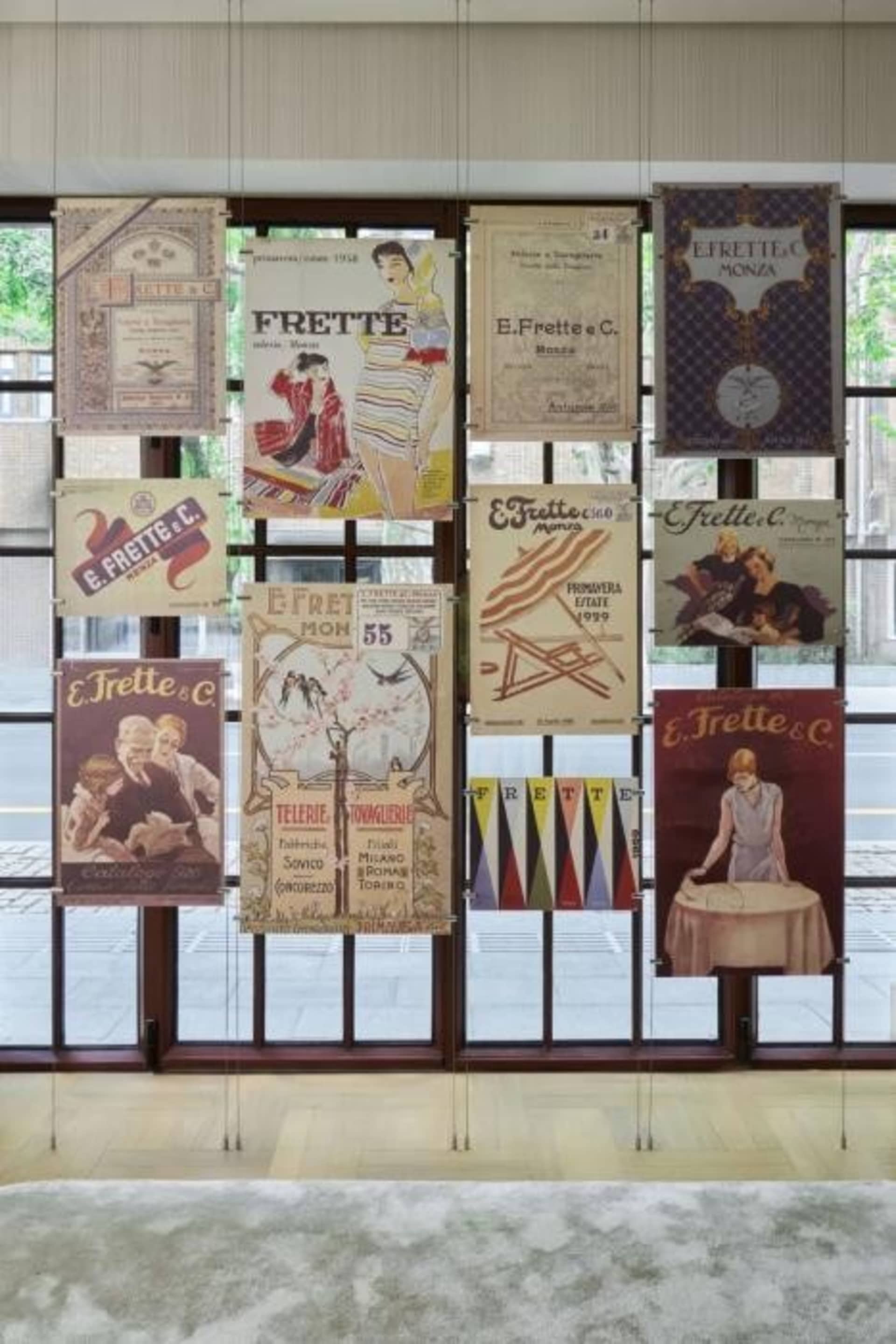 Multiple vintage Frette posters displayed in a grid.