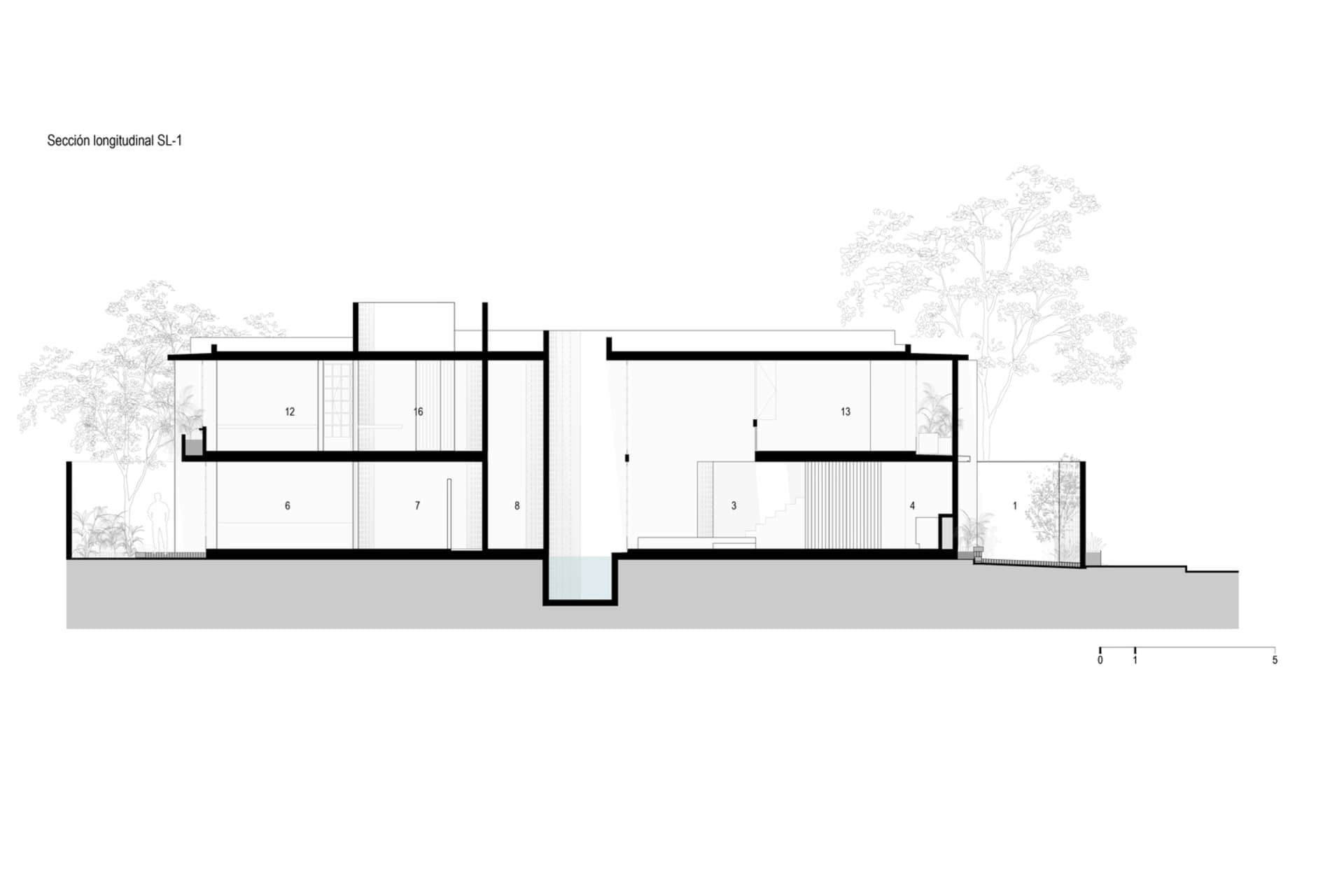 現代住宅建築,採用混凝土、玻璃與鋼材的平面配置。