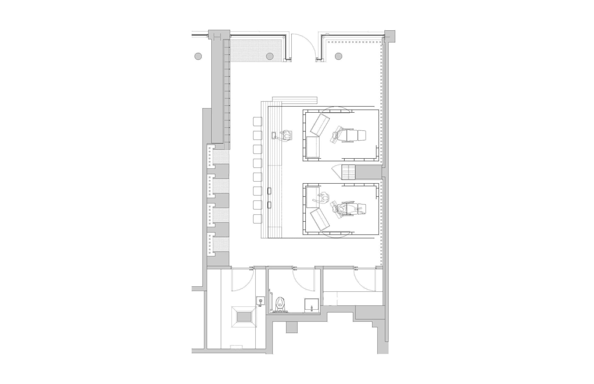 俯視角度的現代住宅室內平面圖,包含臥室、衛浴、客廳區域及儲藏空間。