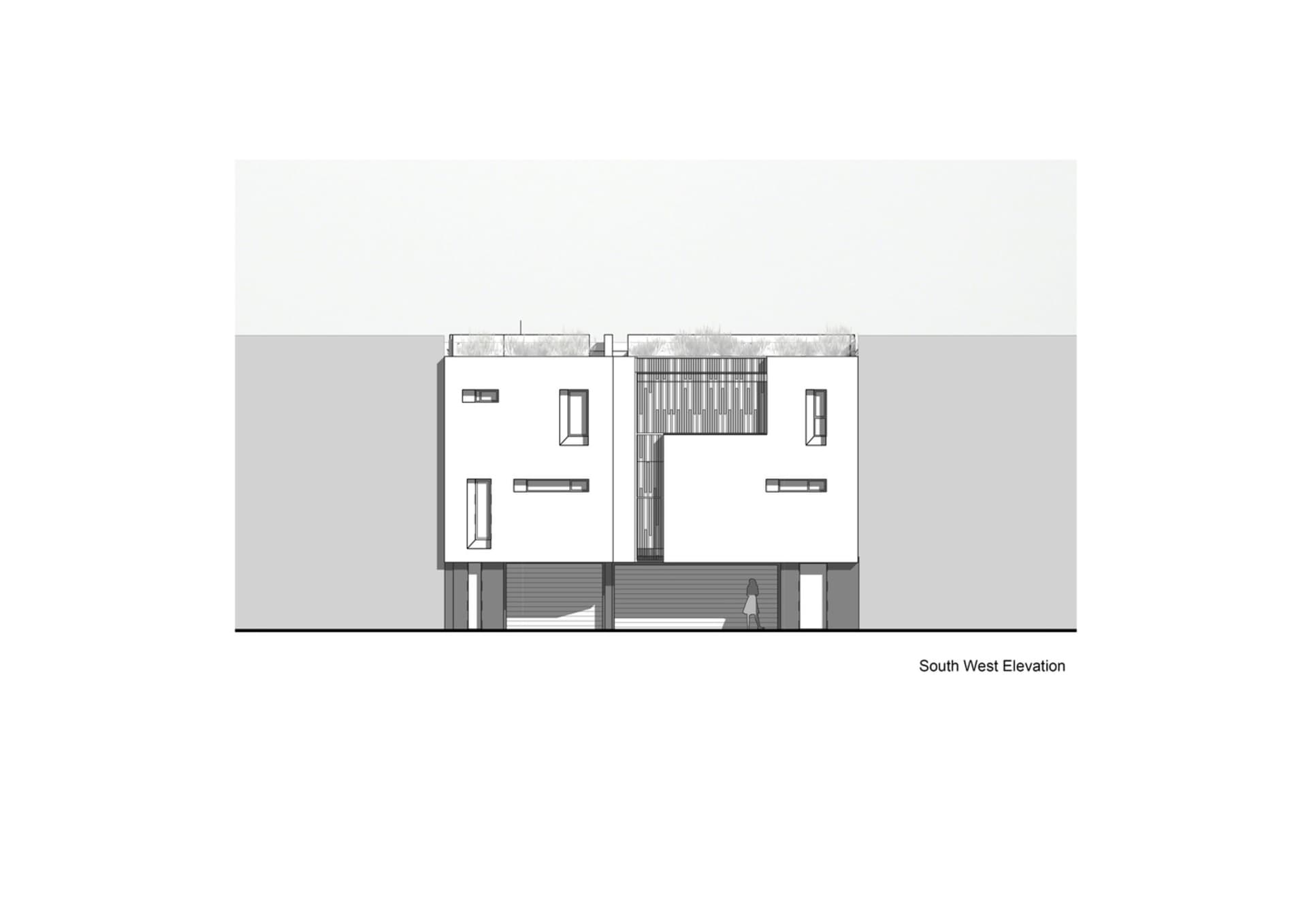 2D architectural drawing of a glass-faced skyscraper commercial space