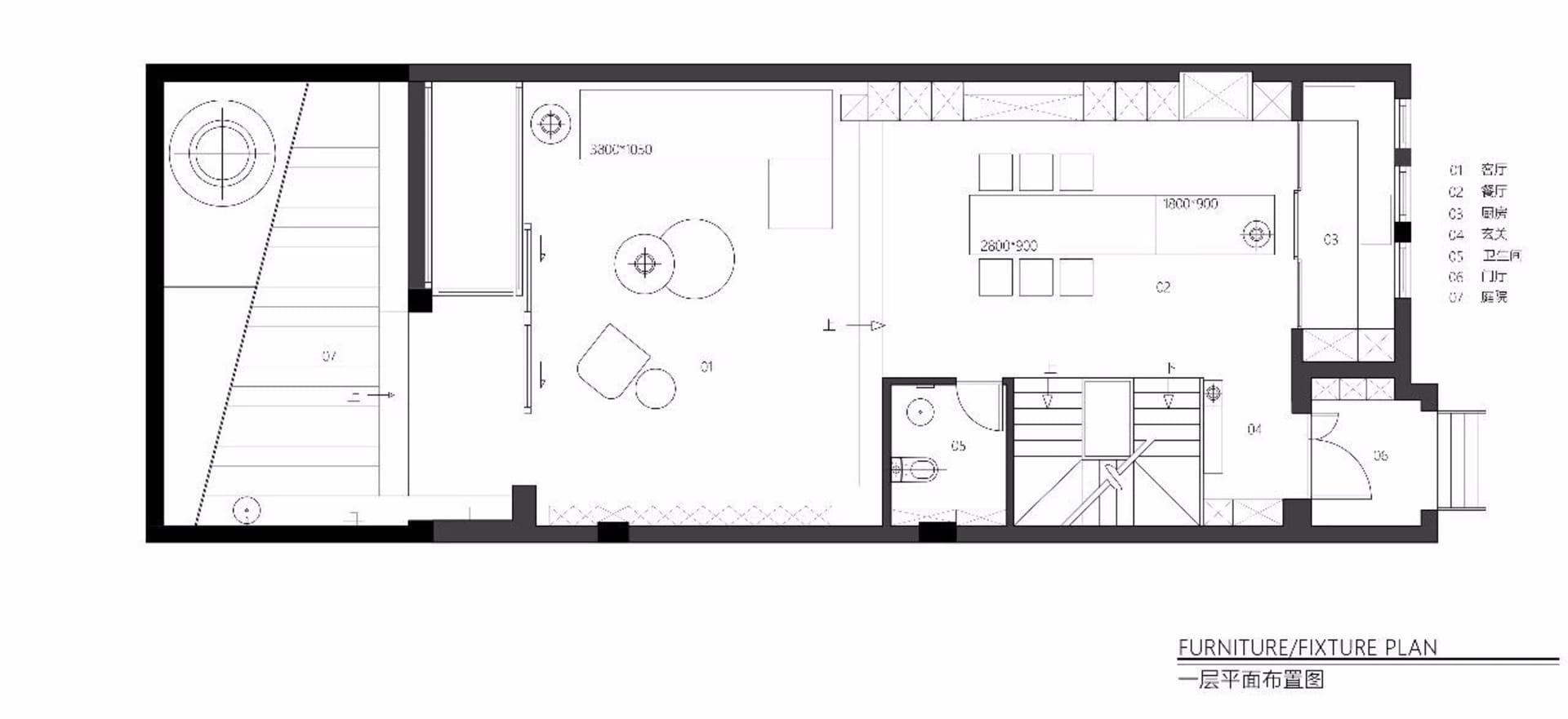 A modern architectural floor plan depicted in white and black.