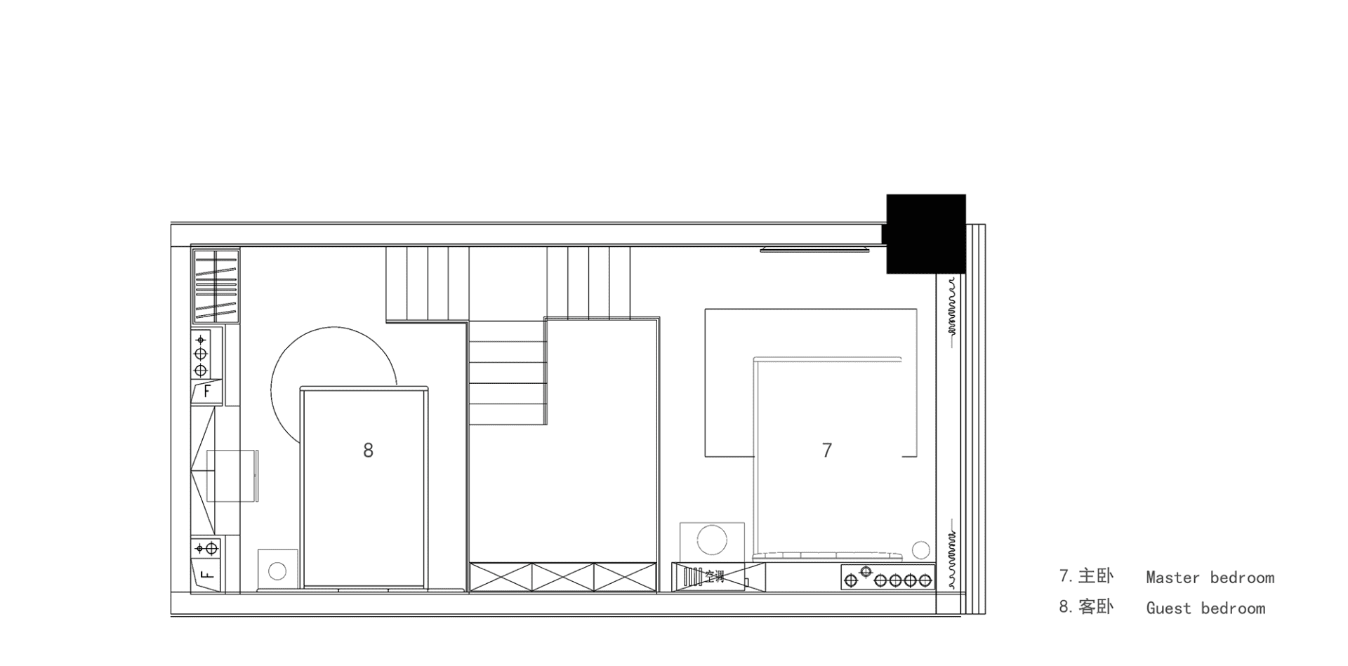 A 2D architectural plan of a minimalist interior with neutral colors.