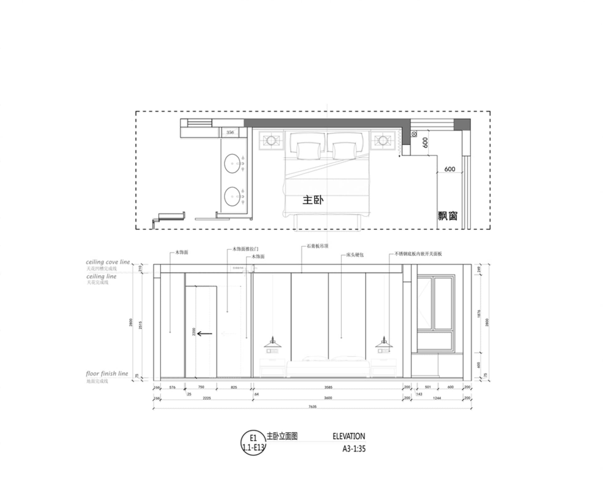 一張現代臥室的中性色系2D建築平面圖
