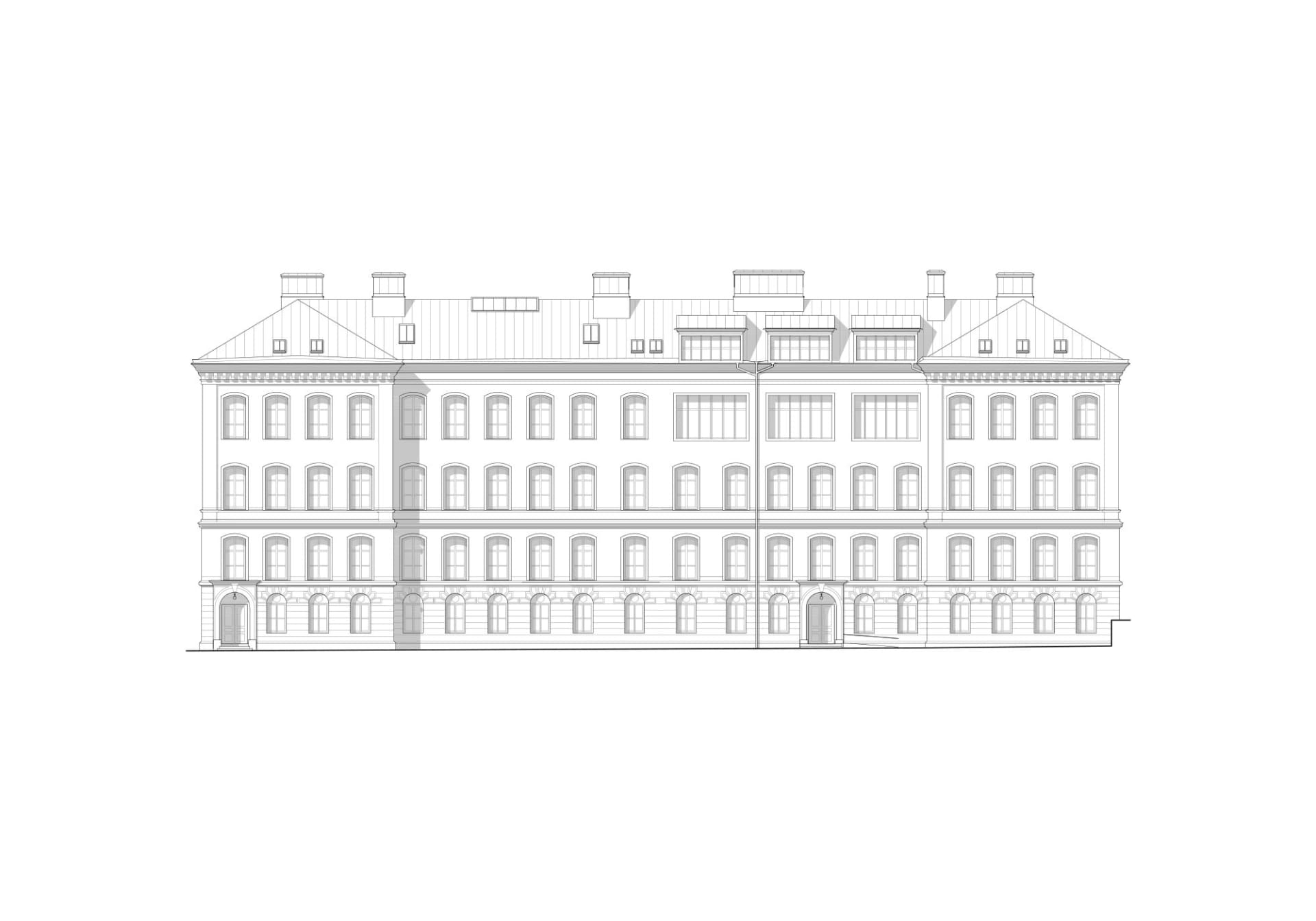 2D architectural drawing of a stone building floor plan.