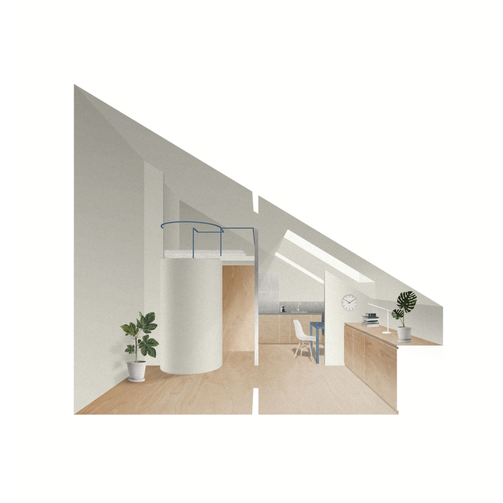 Modern residential interior with wood, concrete, and glass materials.