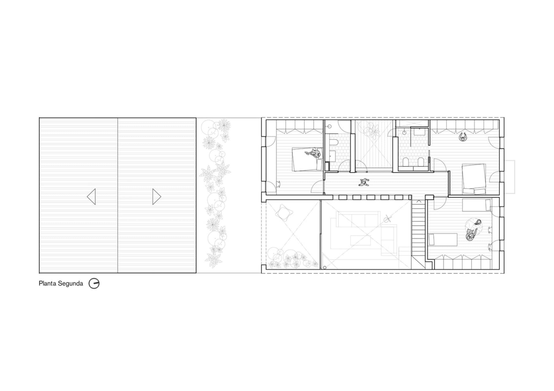 Floor plan of a modern house with wooden features