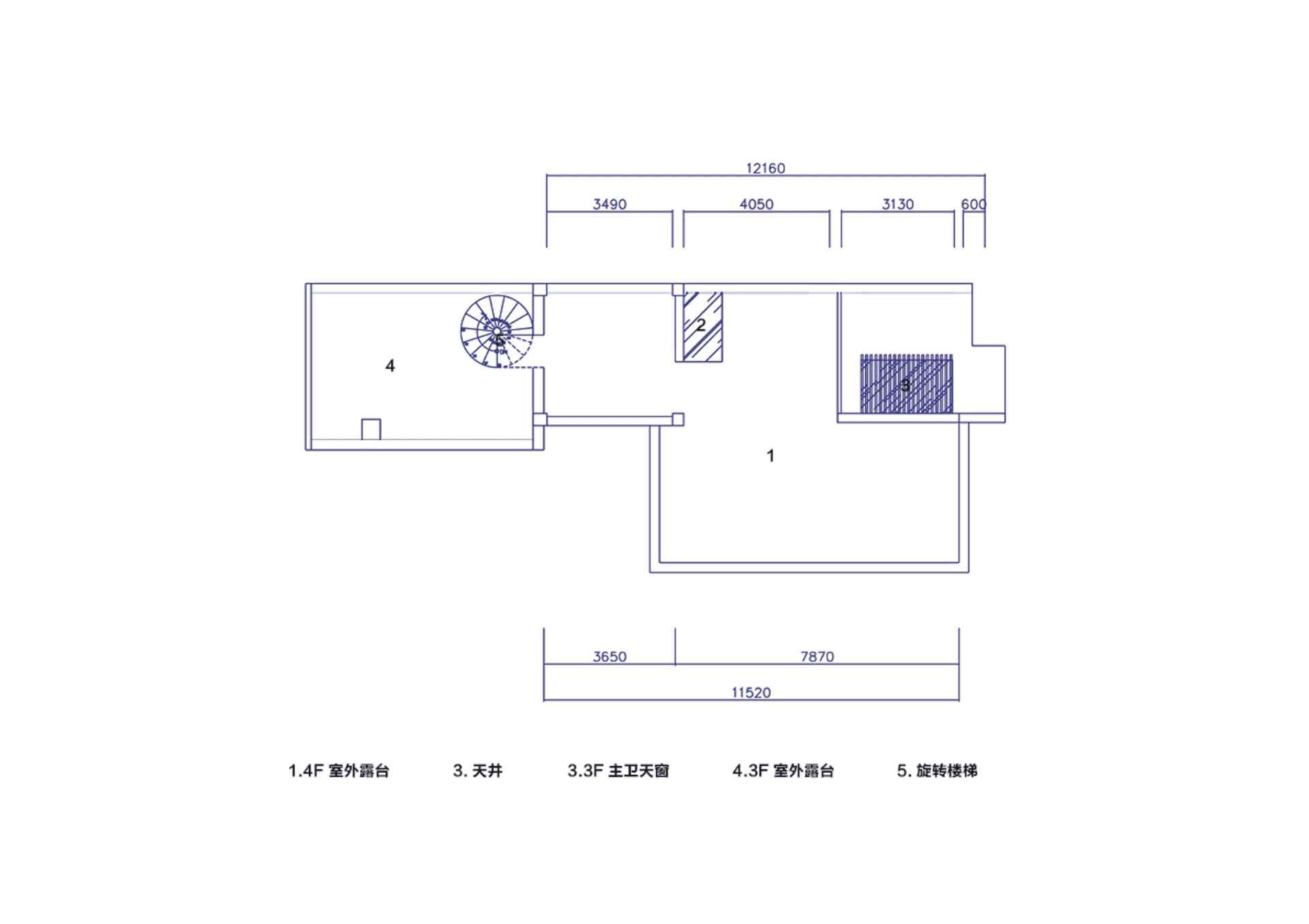 Modern architecture floor plan with labeled measurements and designated areas.