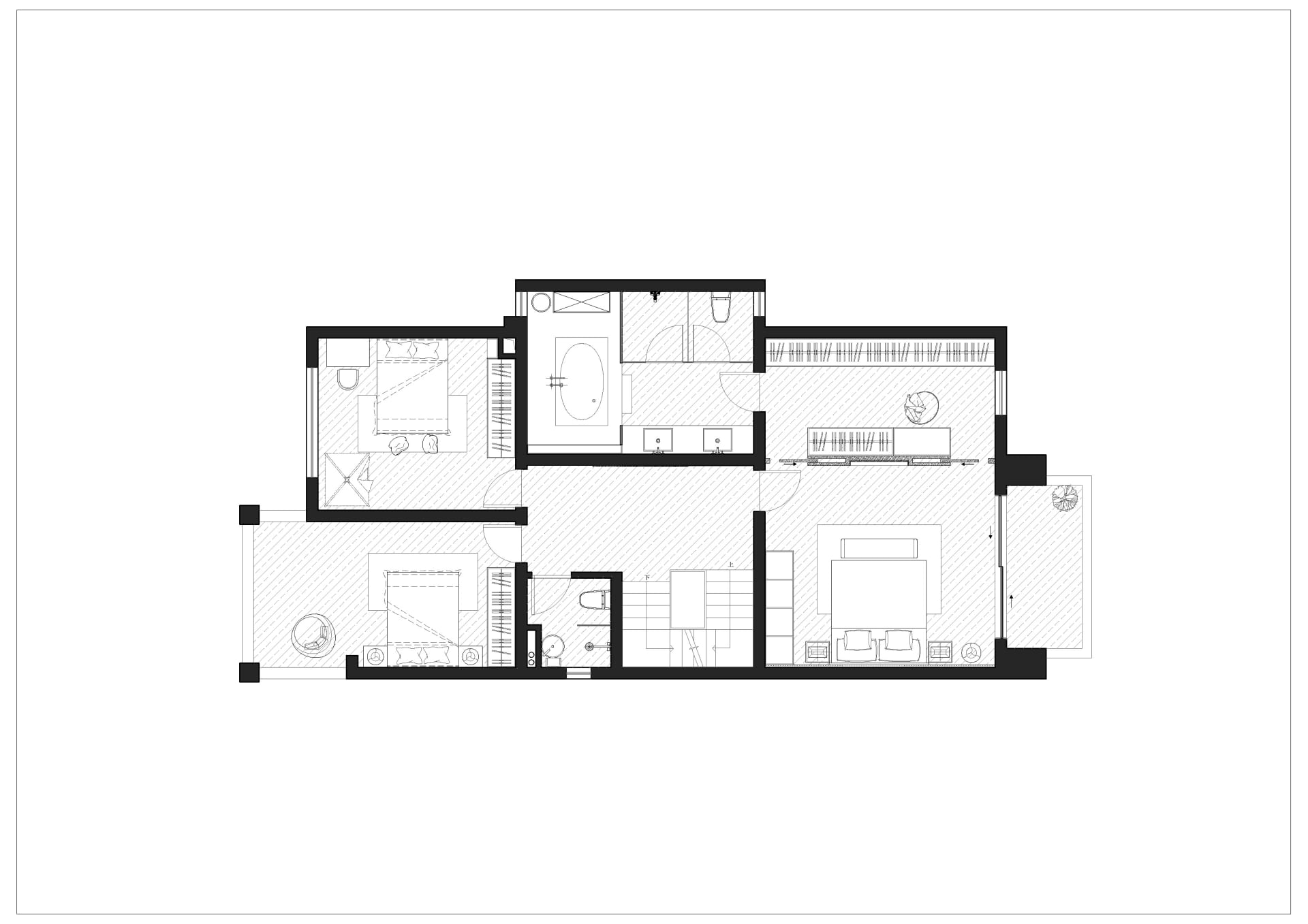 Detailed architectural plan of a minimalist apartment interior