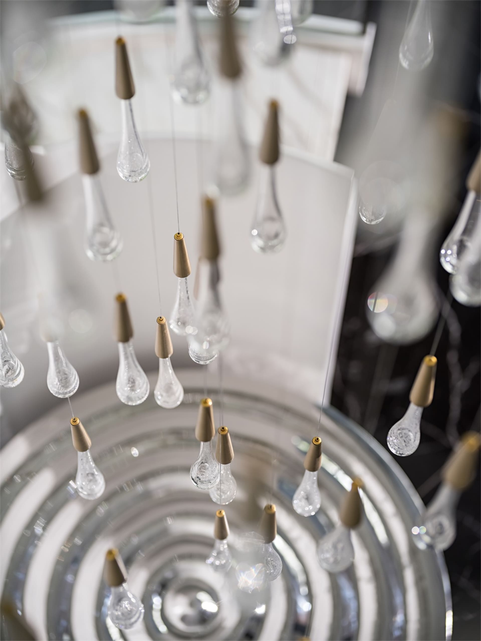 Industrial-style glass lightbulbs with brass fixtures hanging from a ceiling fixture.