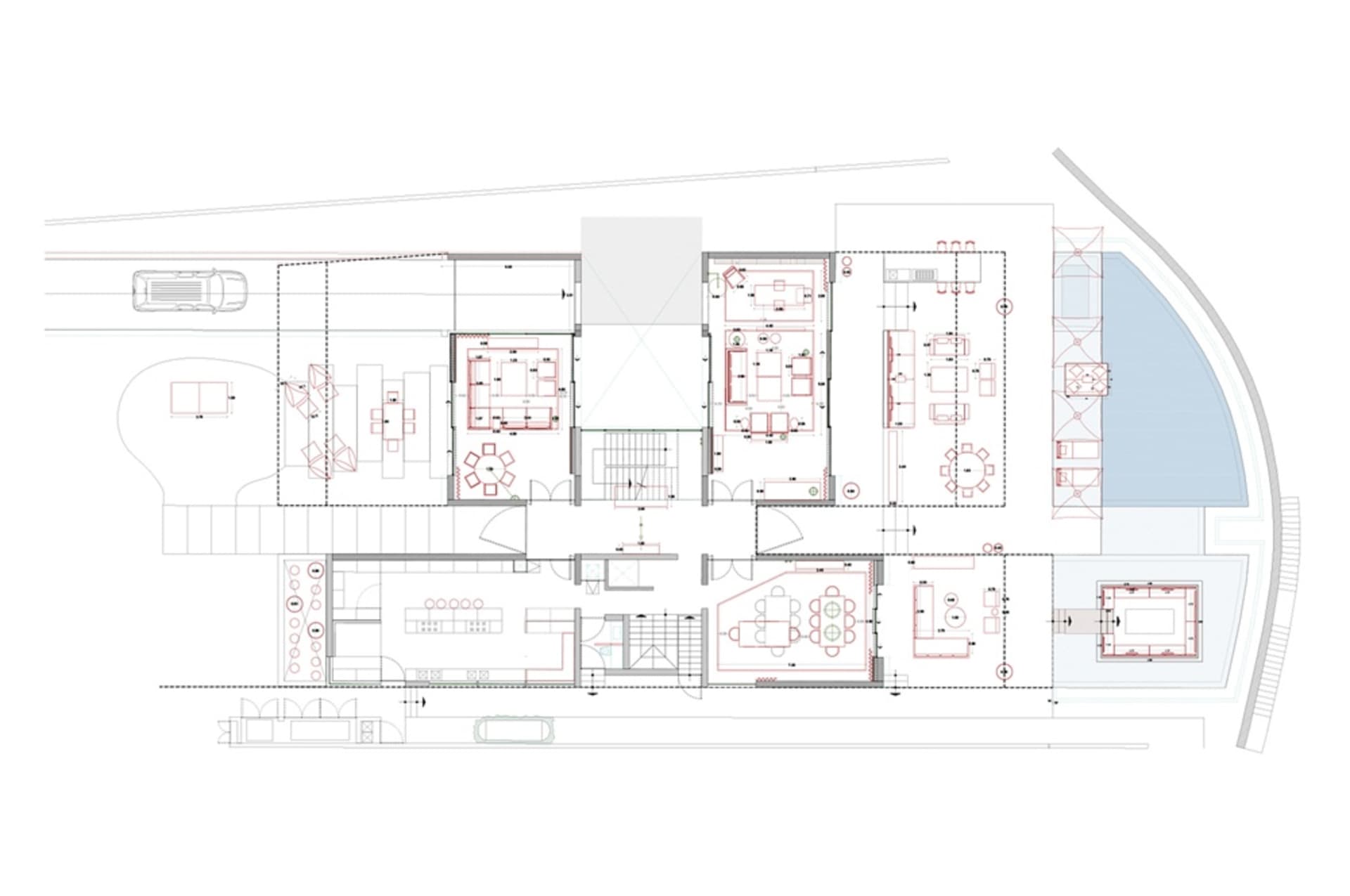 Floor plan section of an architectural design