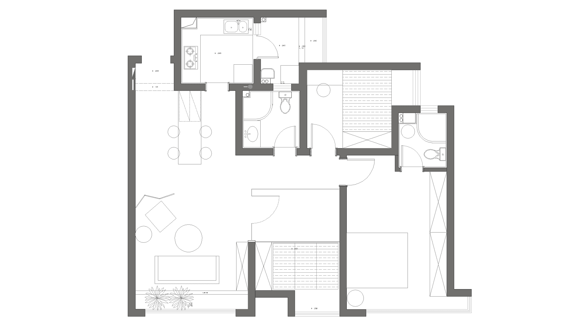 Modern concrete floor plan with living and dining areas
