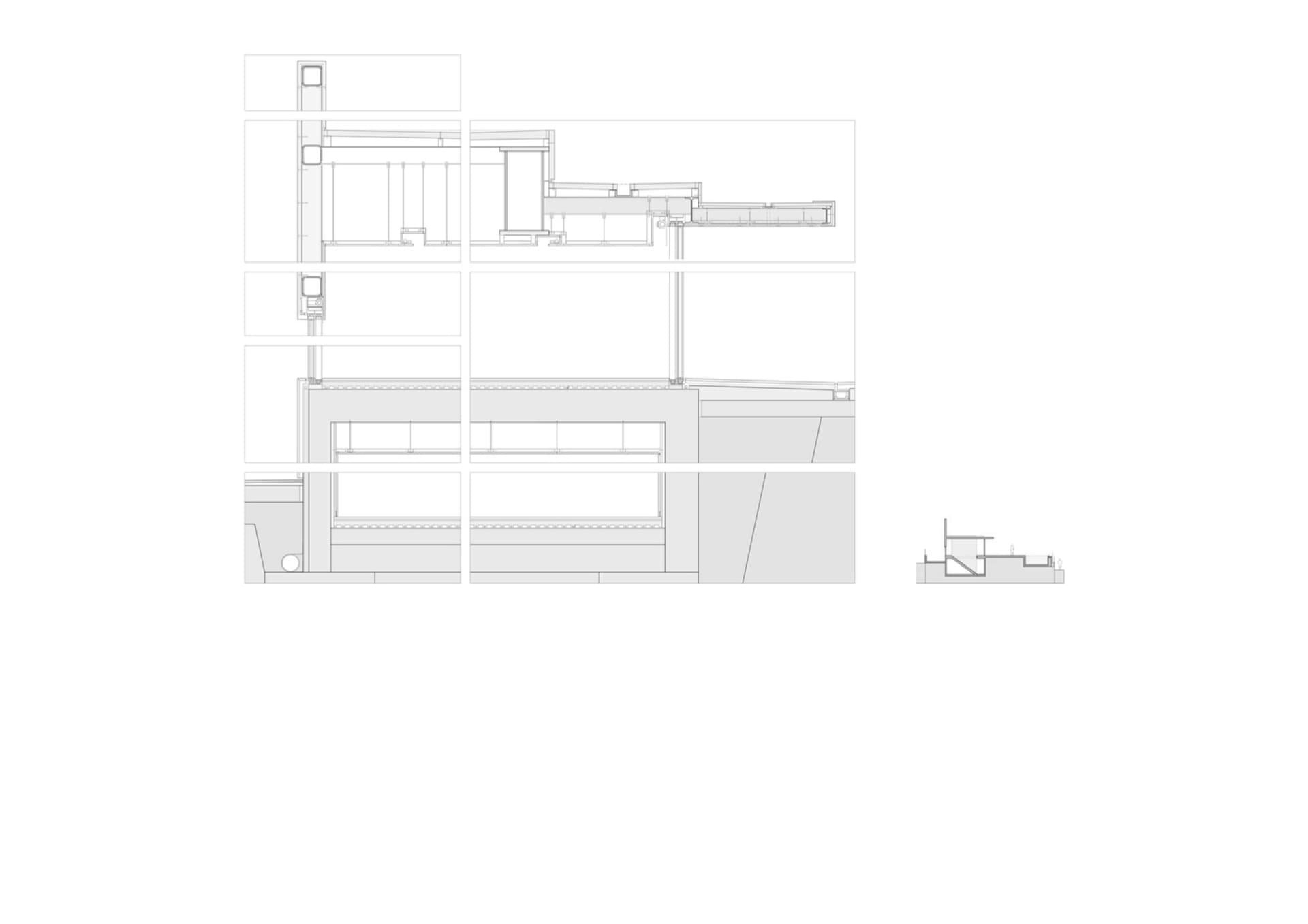 Cross-section drawing of a modern interior with metal framing.
