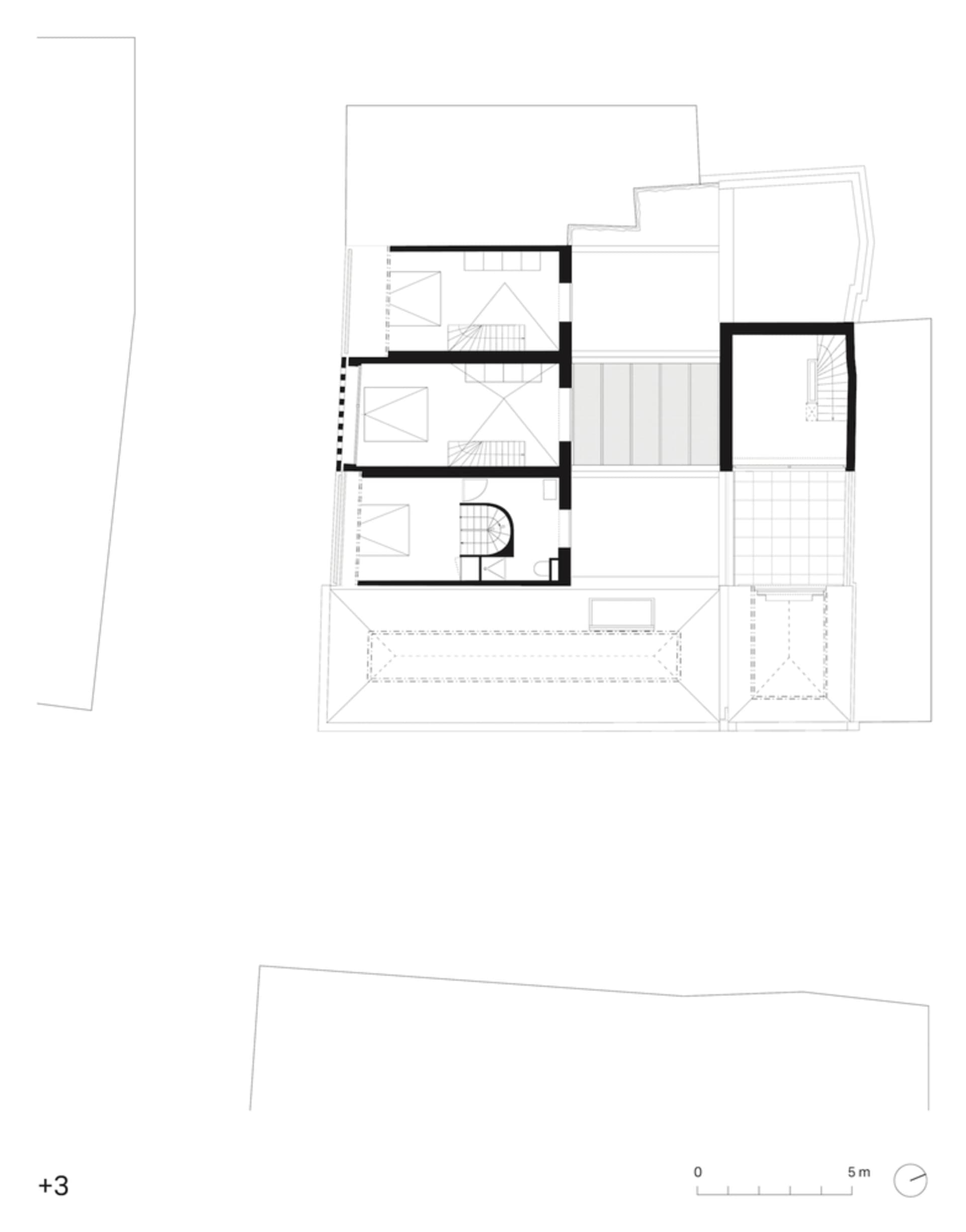 2D architectural drawing of a modern house floor plan on paper