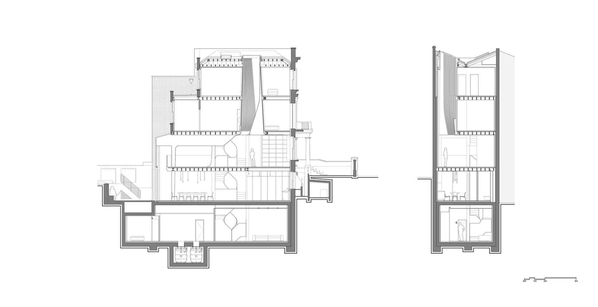 現代建築客廳平面圖，具備俐落線條與極簡設計。