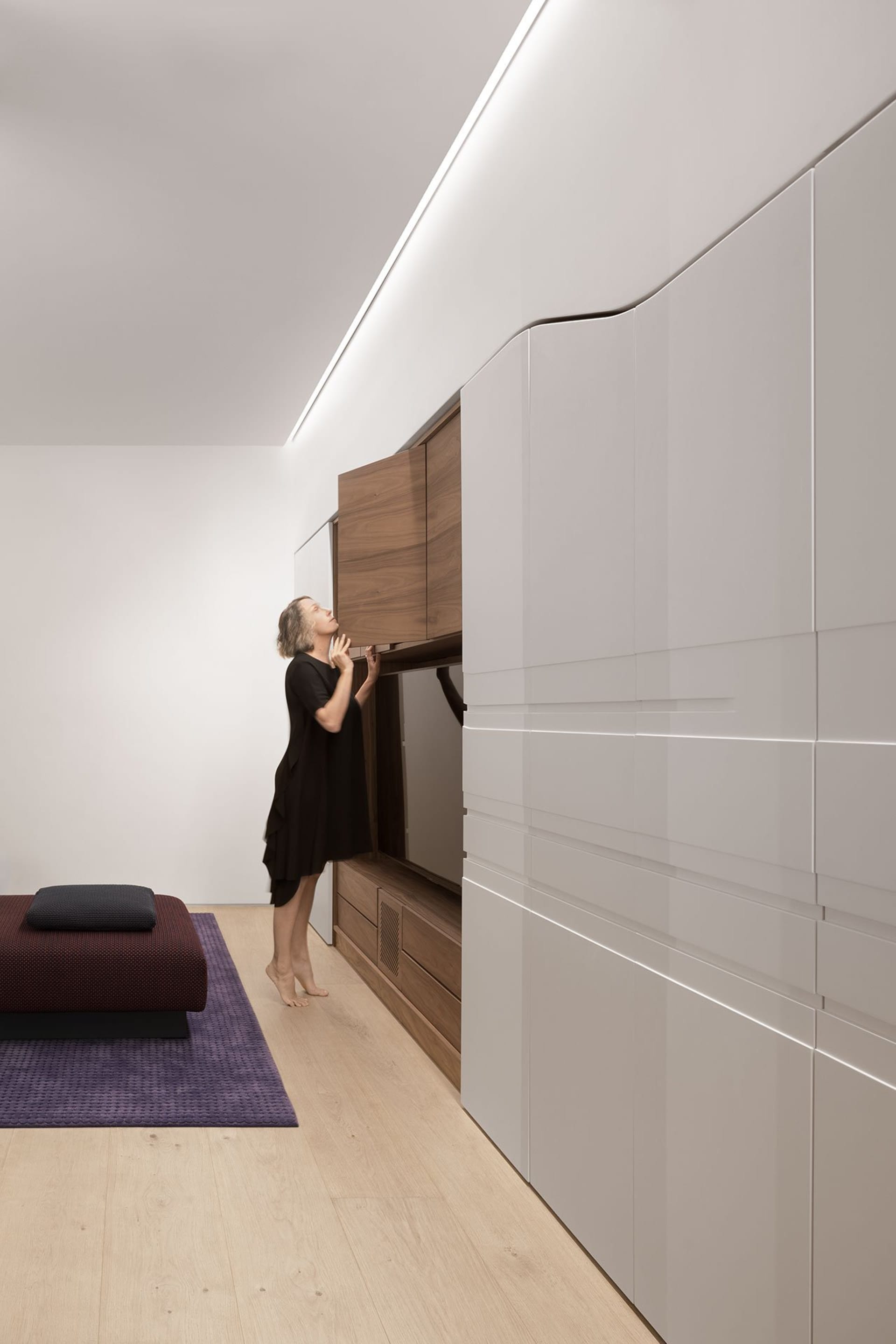 Modern interior design featuring contemporary wardrobe storage solutions.