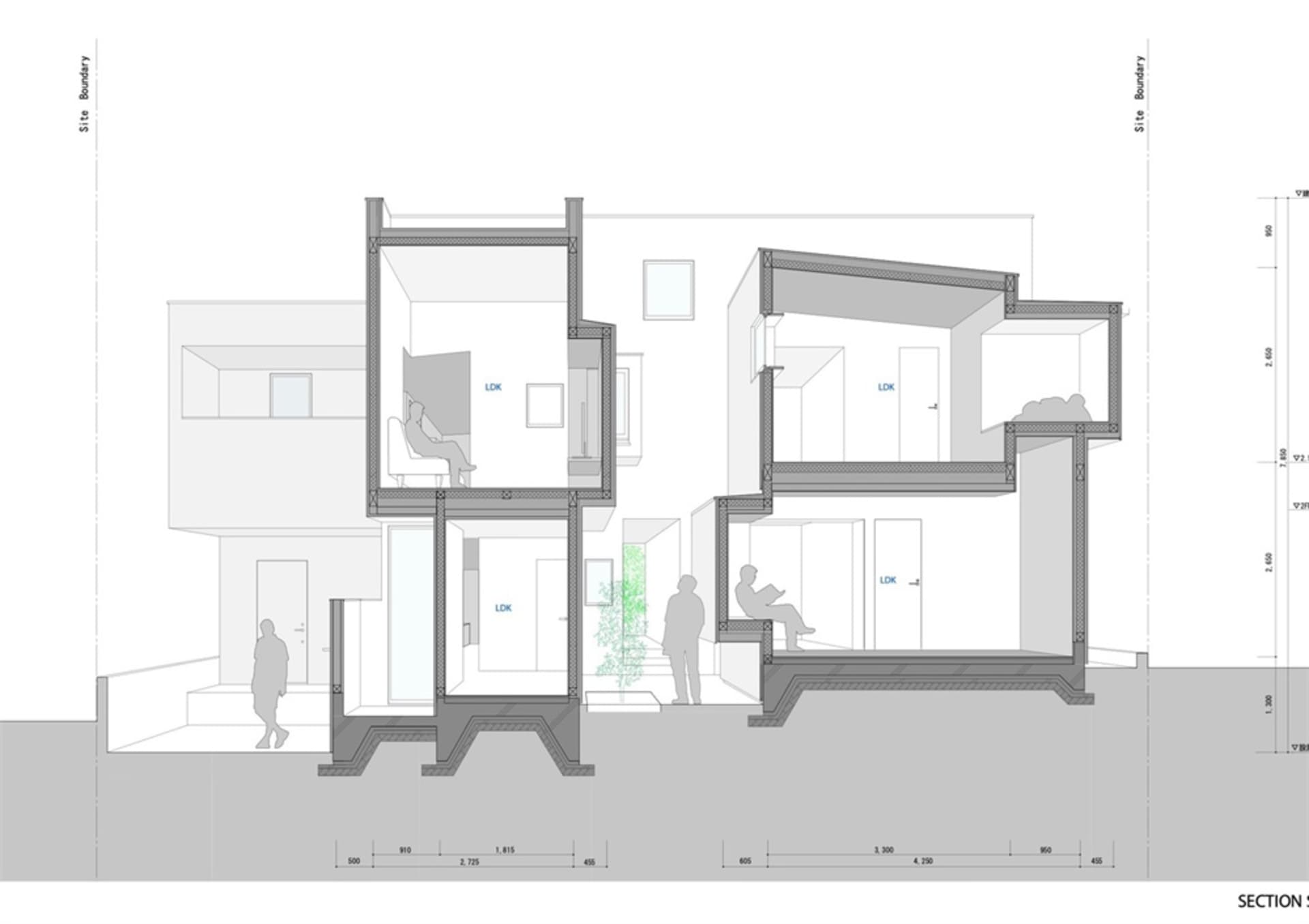 A modern house plan showcasing mixed materials including concrete and glass.