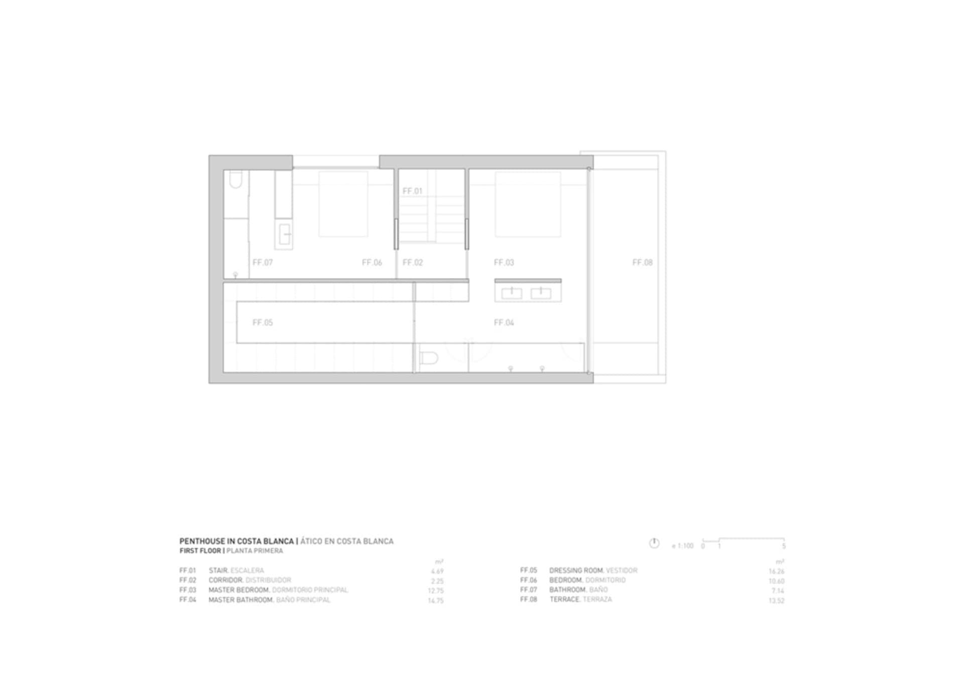 Floor plan of a residential penthouse in Costa Blanca, featuring rooms such as stairway, corridor, and bedrooms.