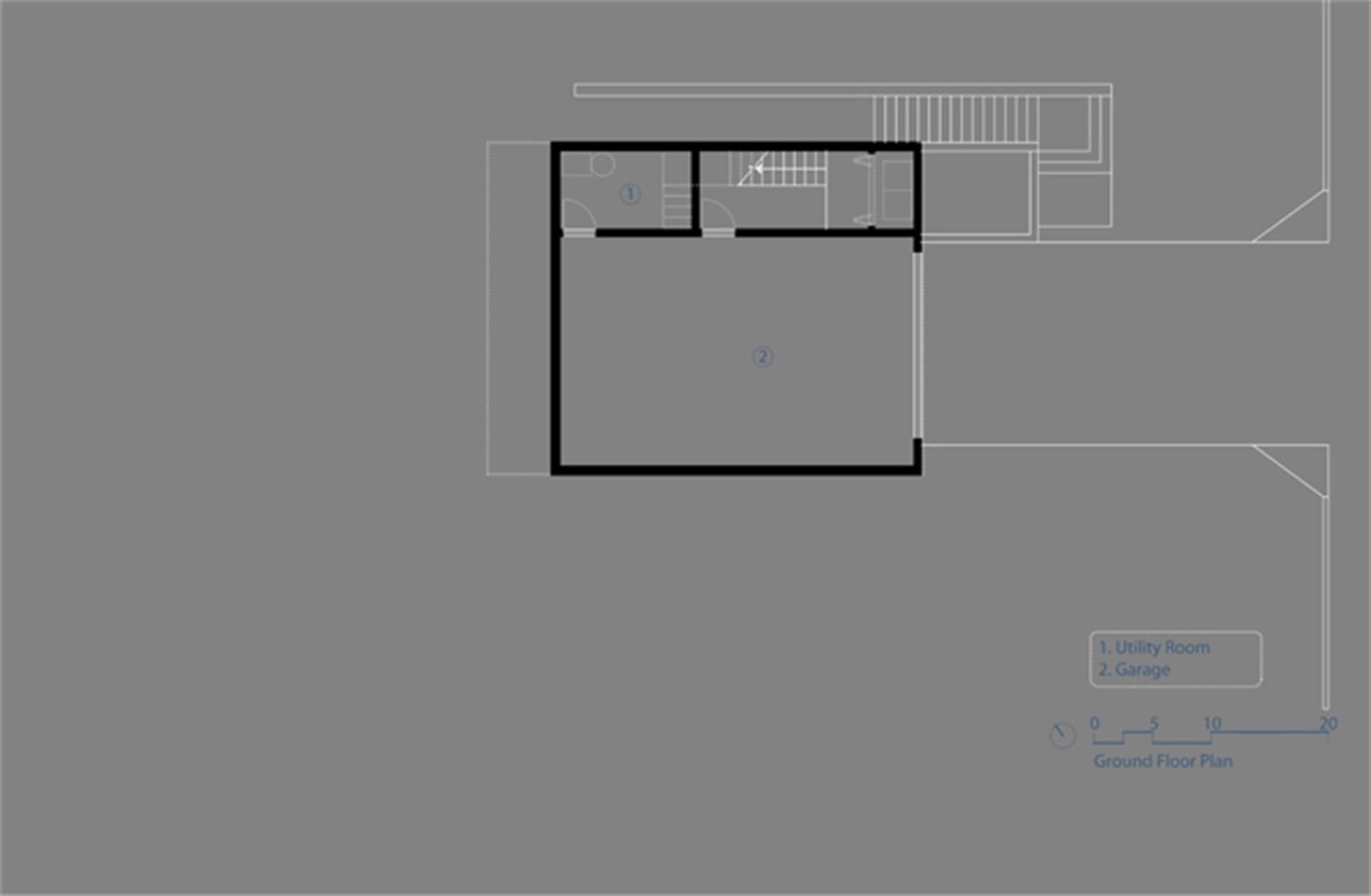 Ground floor plan depicting utility room and garage areas with drawn lines and annotations.