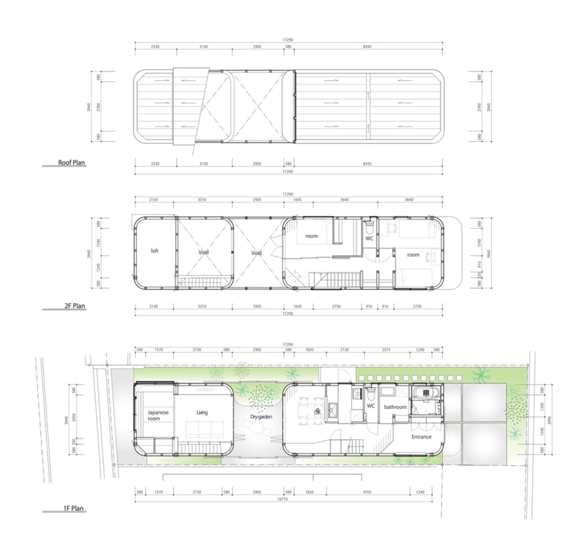 Floor plan drawing of a house showing dimensions and layout in a detailed architectural blueprint.