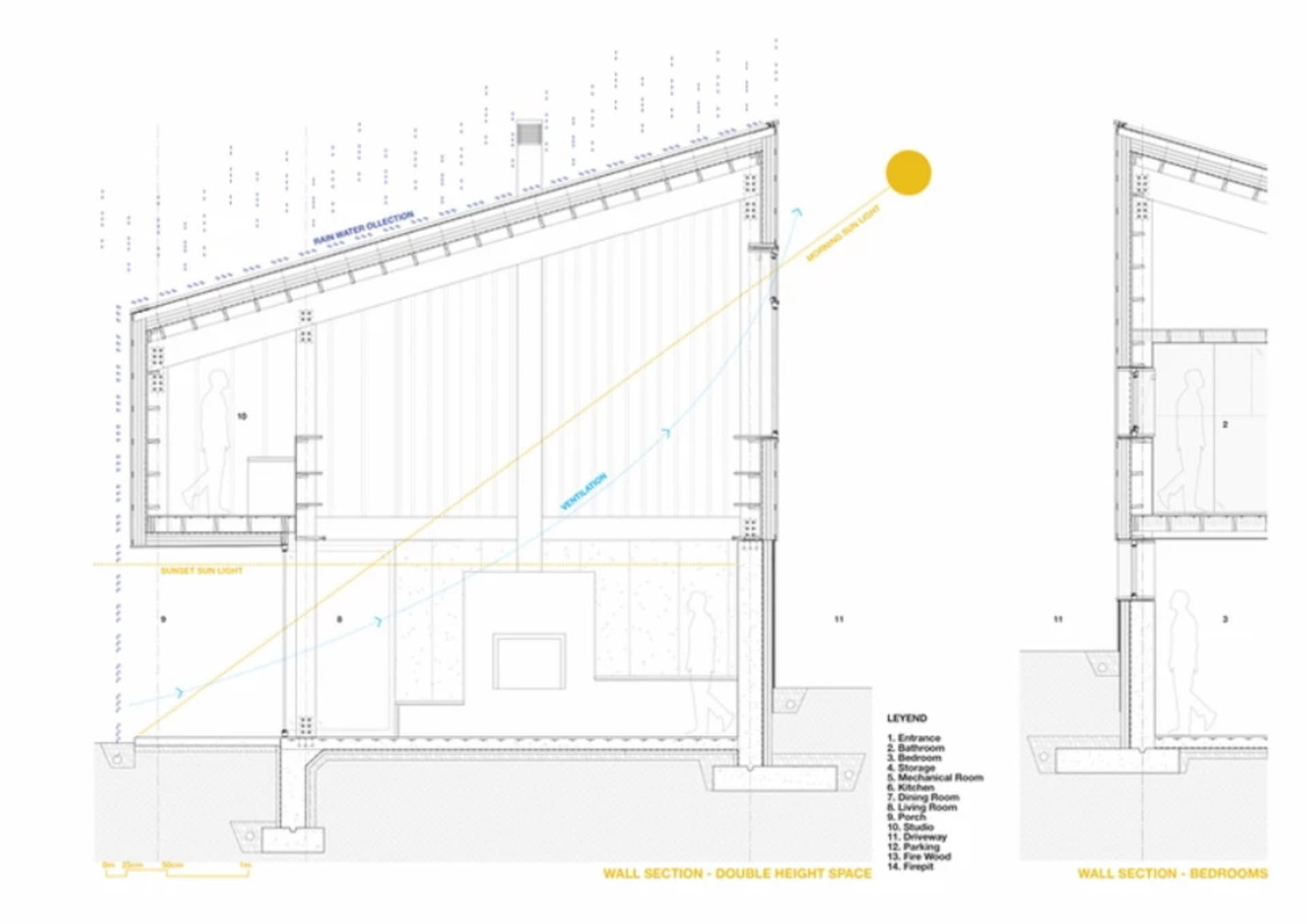 一張現代工業風居家室內的建築圖，展示金屬、玻璃與混凝土等材質。