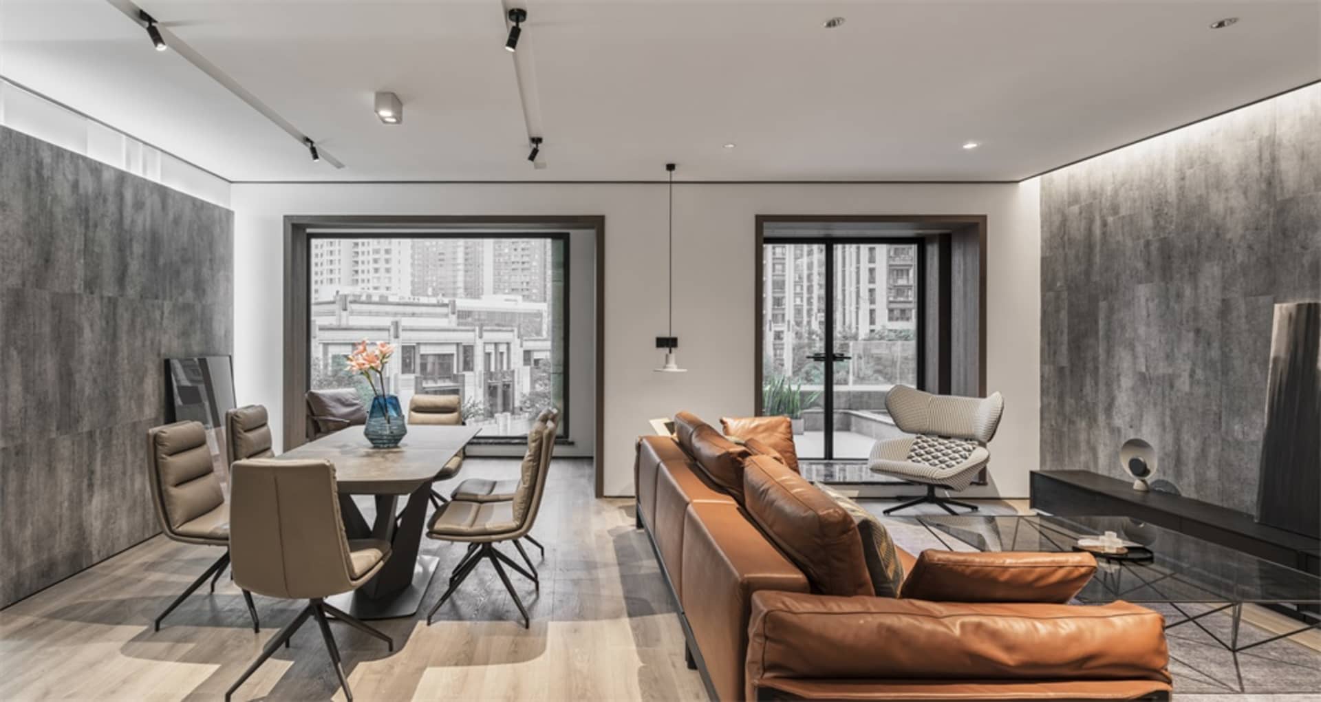 Modern design featuring metal, leather, and wooden elements in interior design.