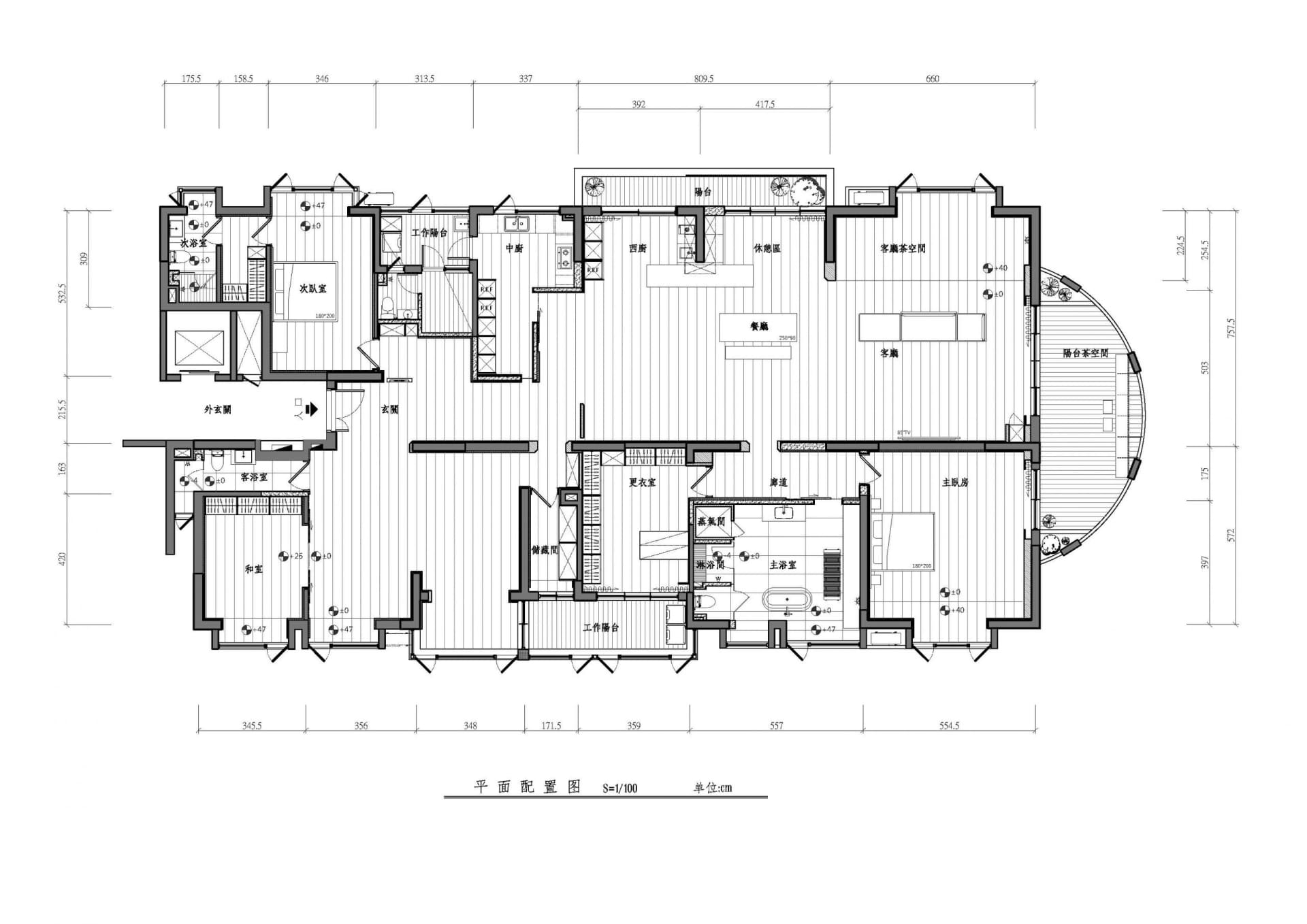 現代住宅室內的詳細建築圖,展示木質地板平面配置,包含房間與尺寸