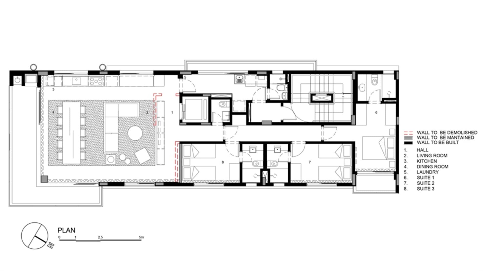 Floor plan of a modern apartment showing multiple rooms and functional areas.