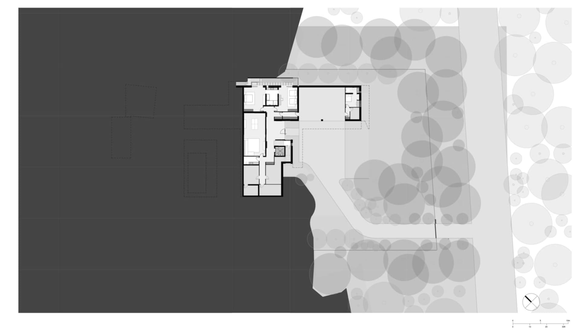 住宅建築的透明式建築平面圖。