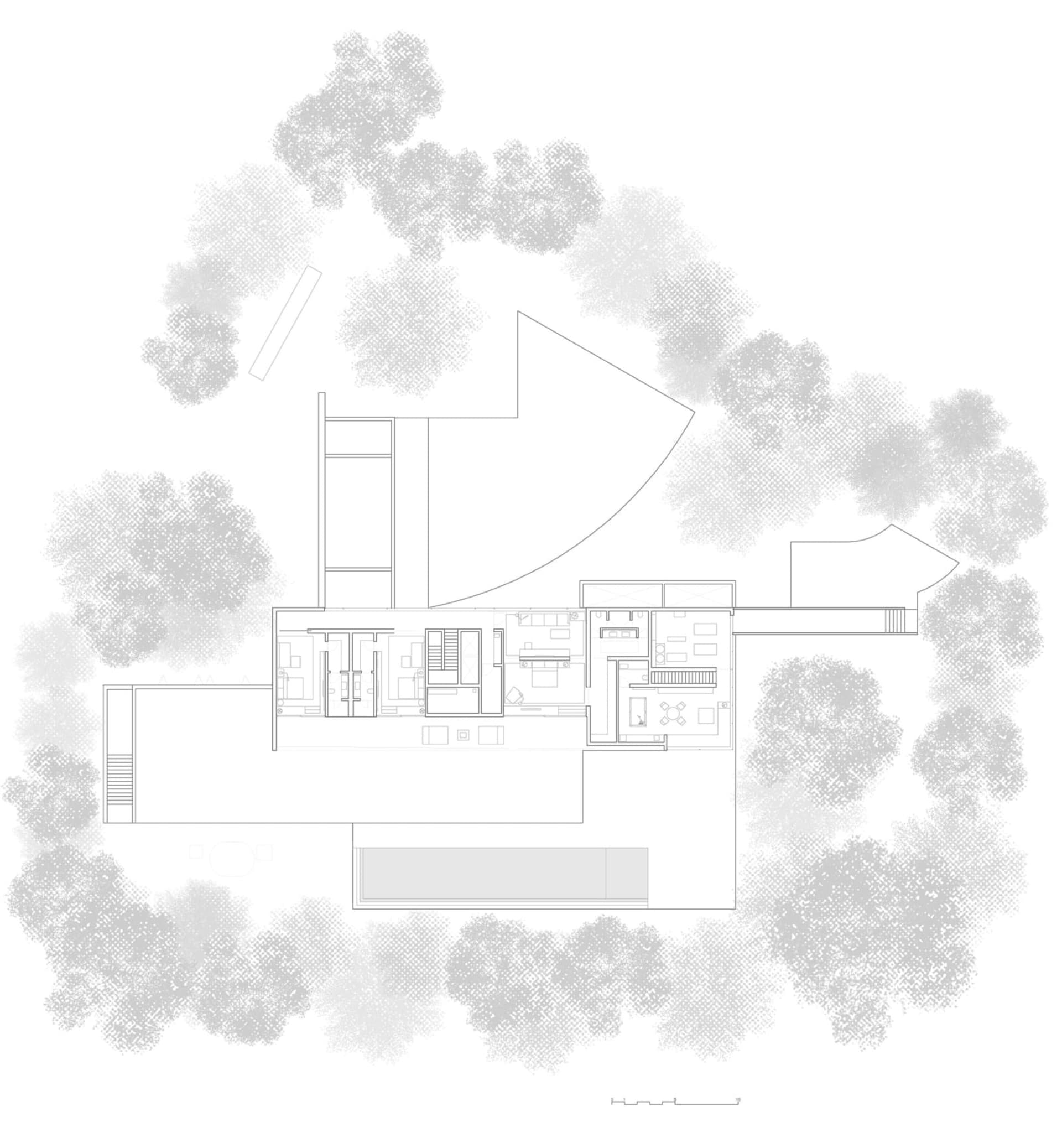 極簡住宅平面圖，具備開放空間與現代設計元素。