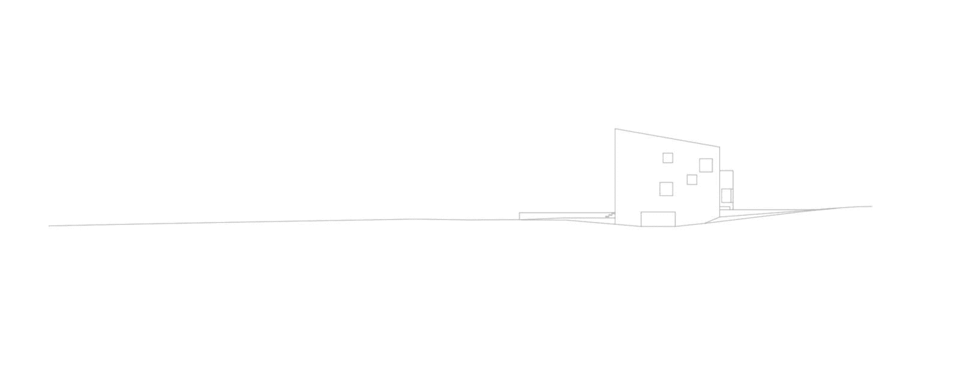 A 3D architectural rendering of a minimalist house with glass exterior materials.