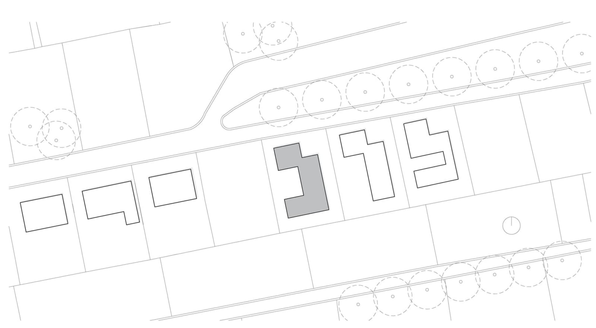 Urban planning roadway layout with designated zones and pathways.