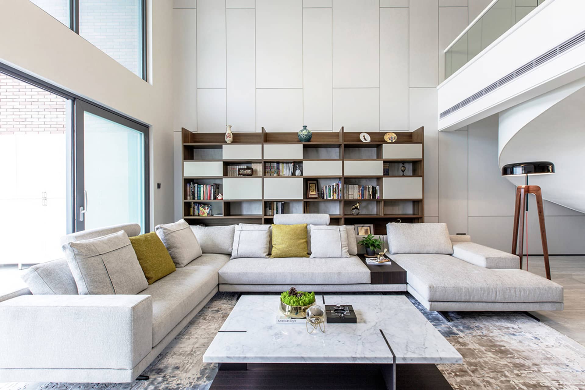 Modern living room with minimalist decor and contemporary furniture