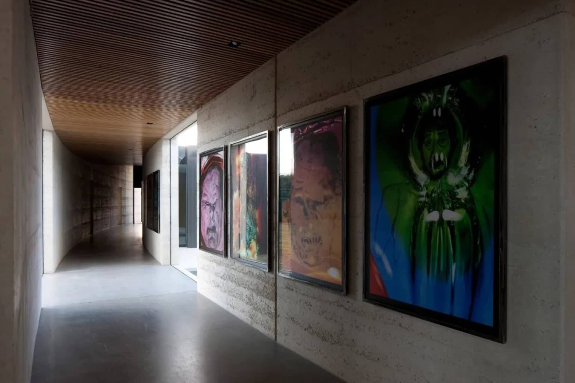 A modern installation featuring concrete sculptures.
