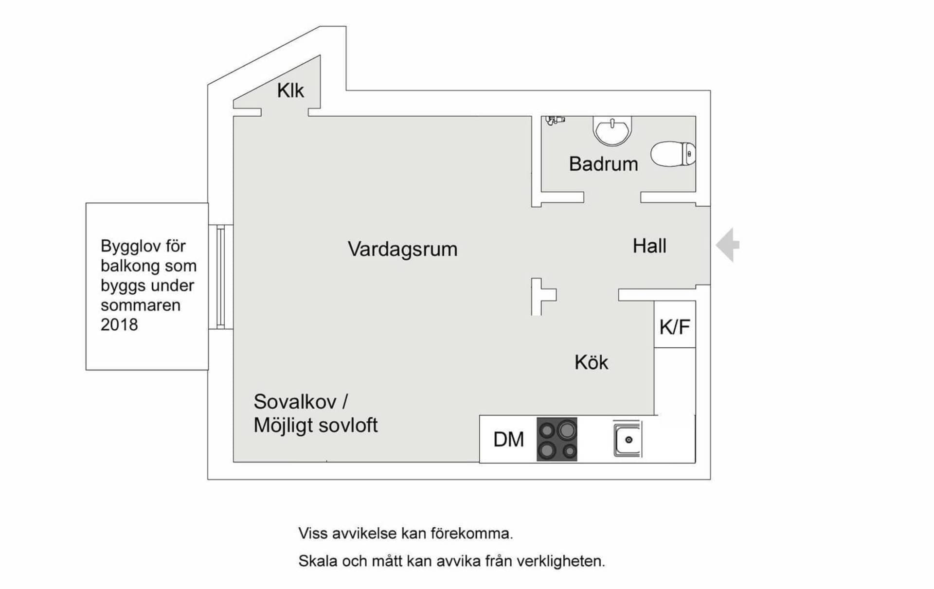 一張現代公寓平面圖，展示客廳、廚房、衛浴與走廊。