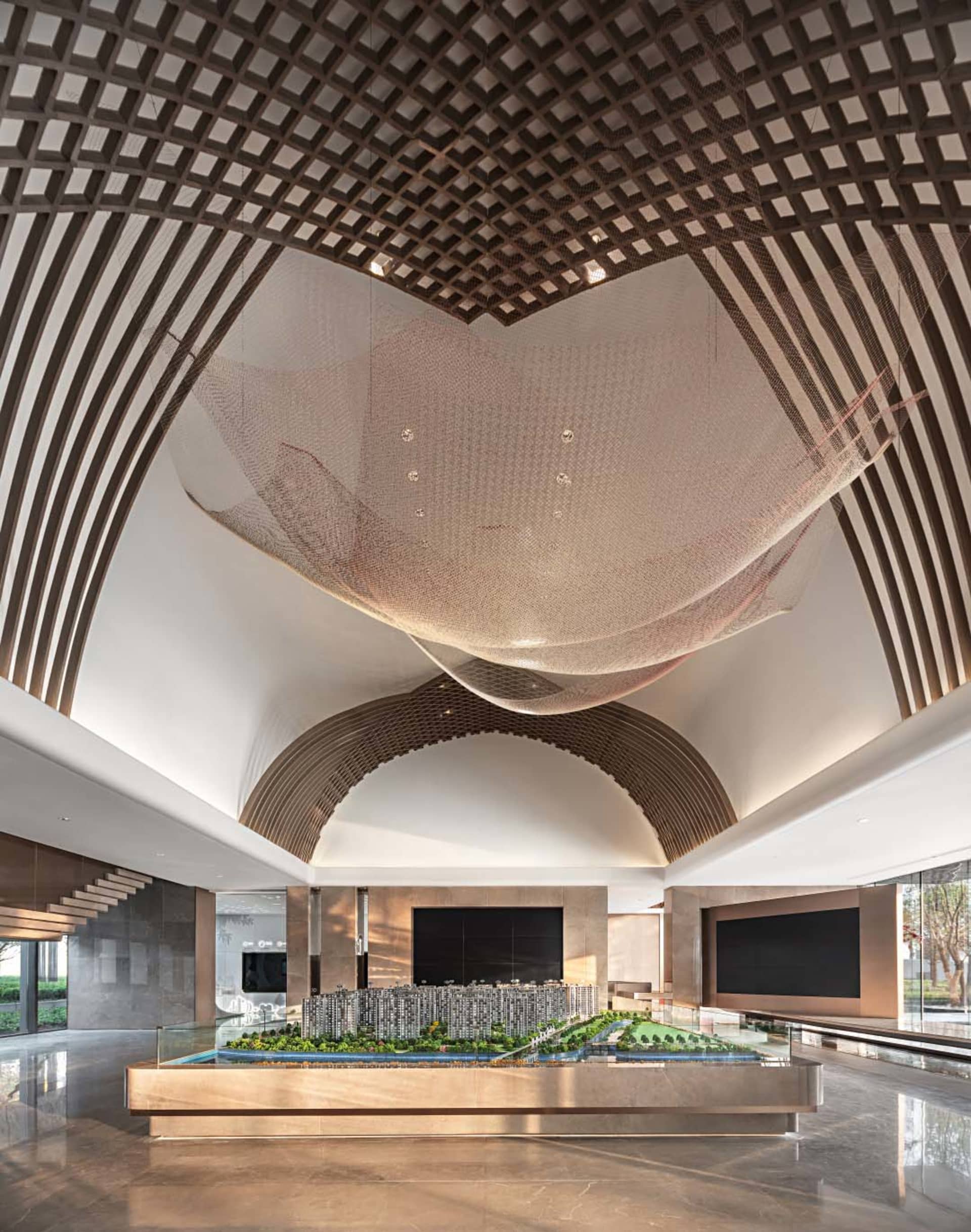 Modern reception area featuring metal and glass elements for contemporary design