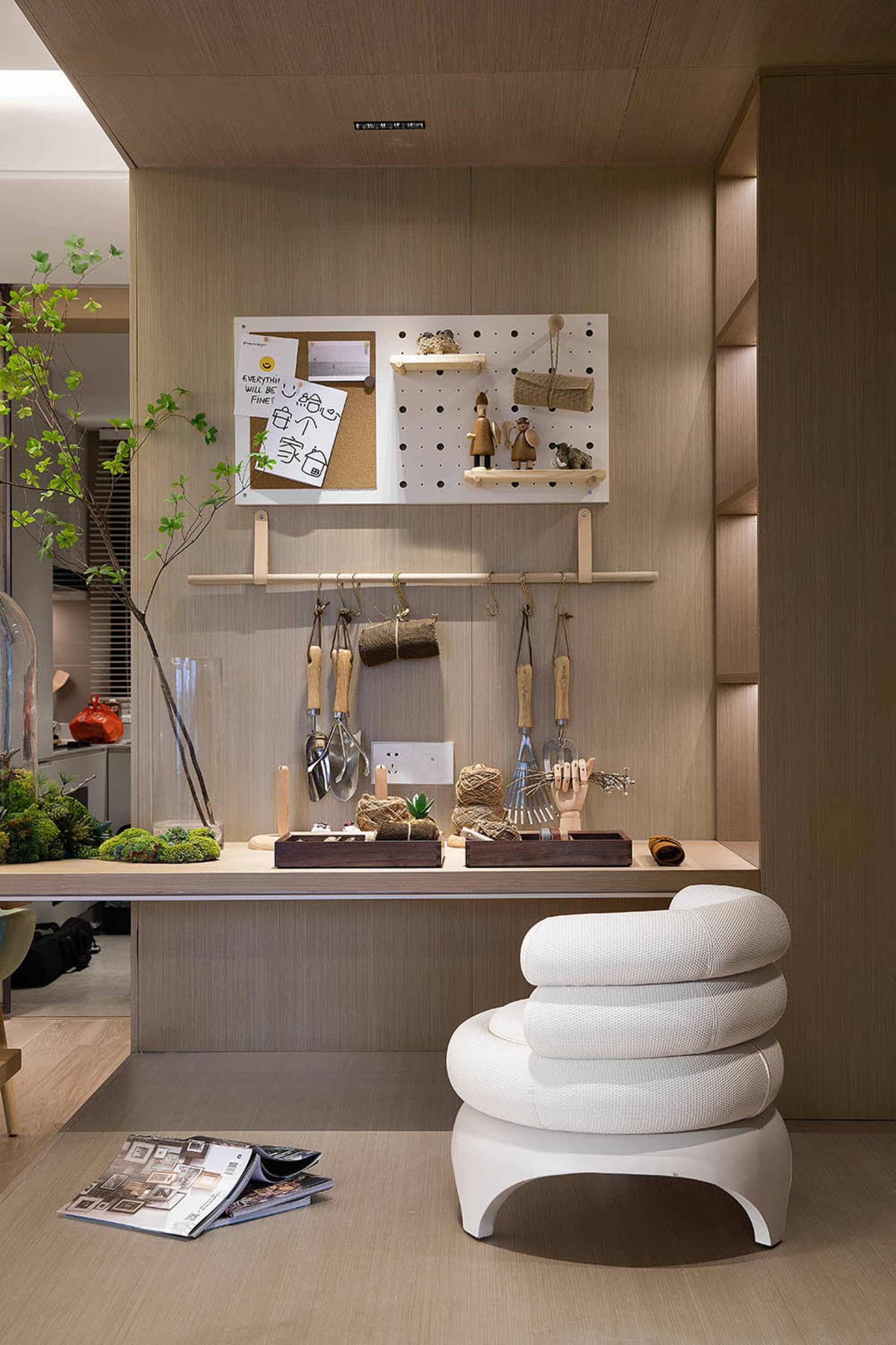 Modern, industrial commercial space featuring wood and metal materials.
