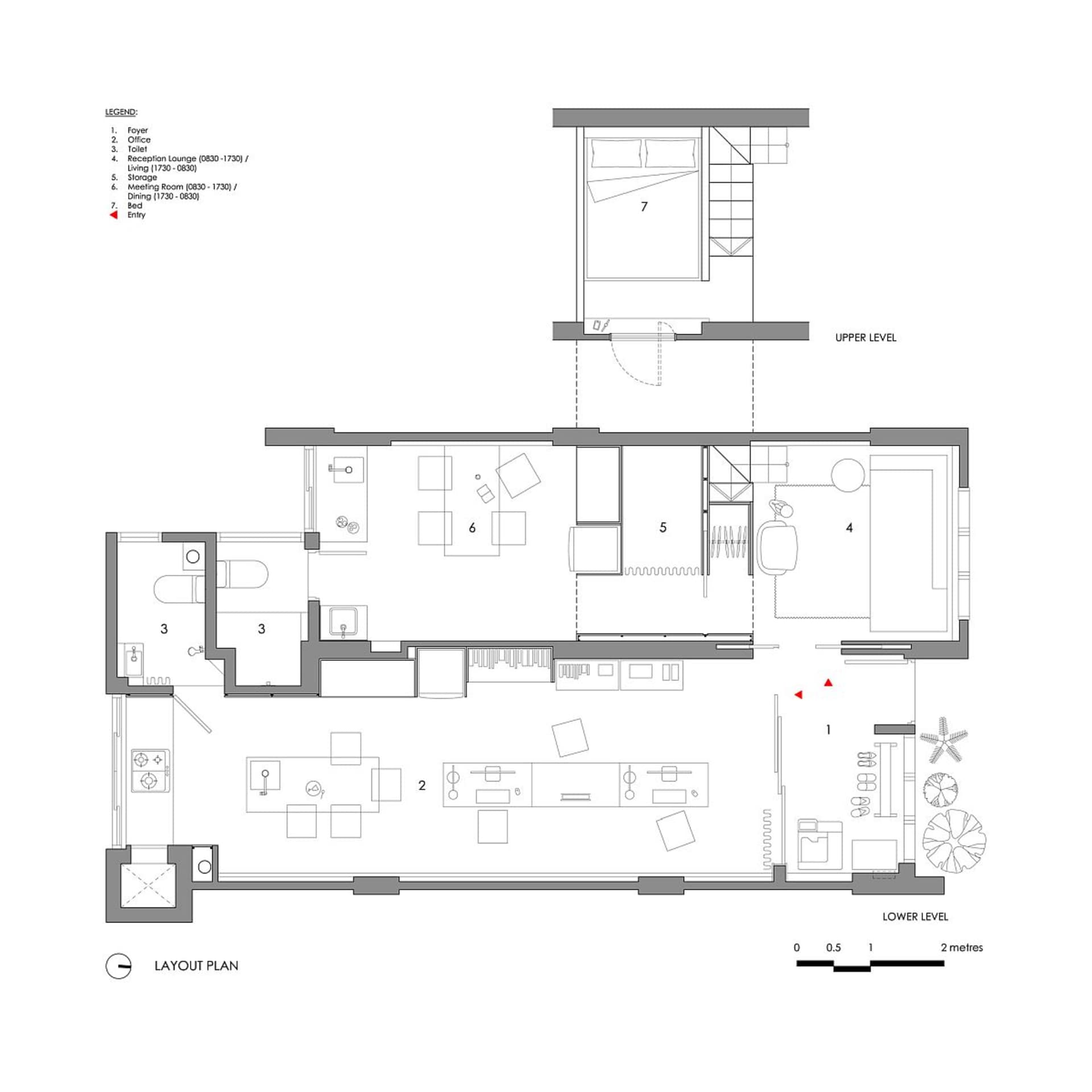 現代住宅空間的2D建築平面圖,包含多個房間與區域。