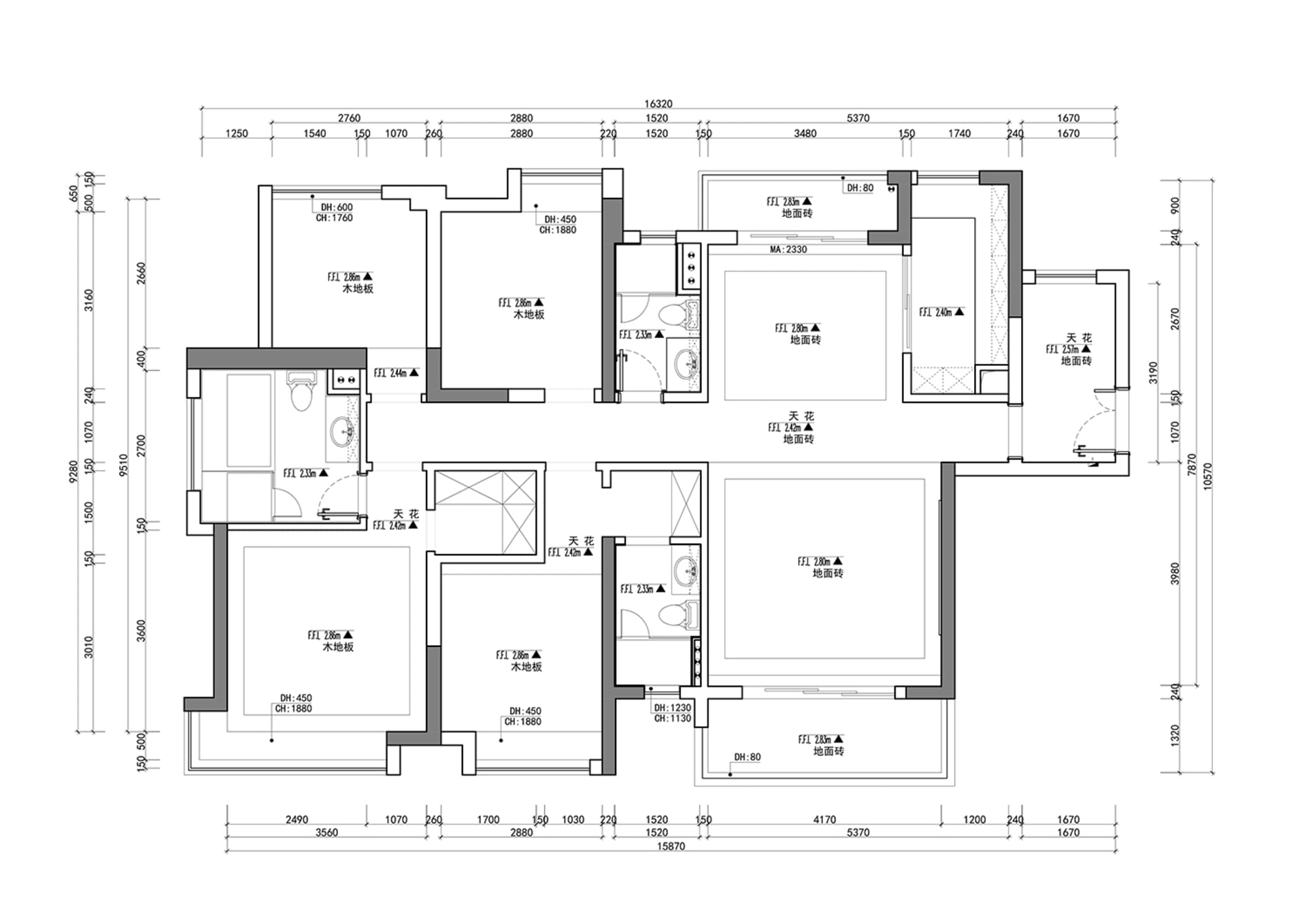 Modern house architecture floor plan with dimensions
