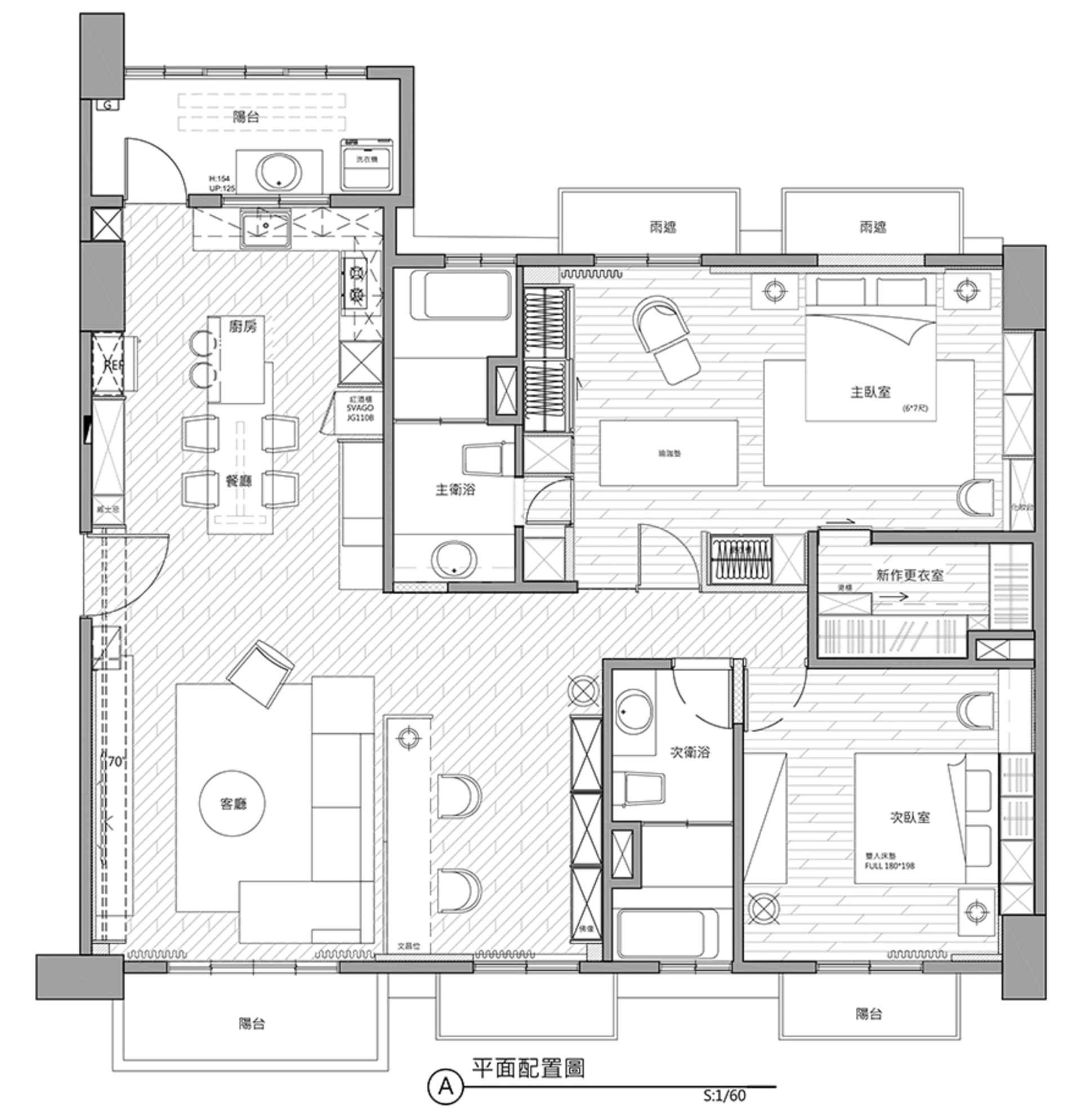 A detailed technical drawing of a modern residential floor plan.