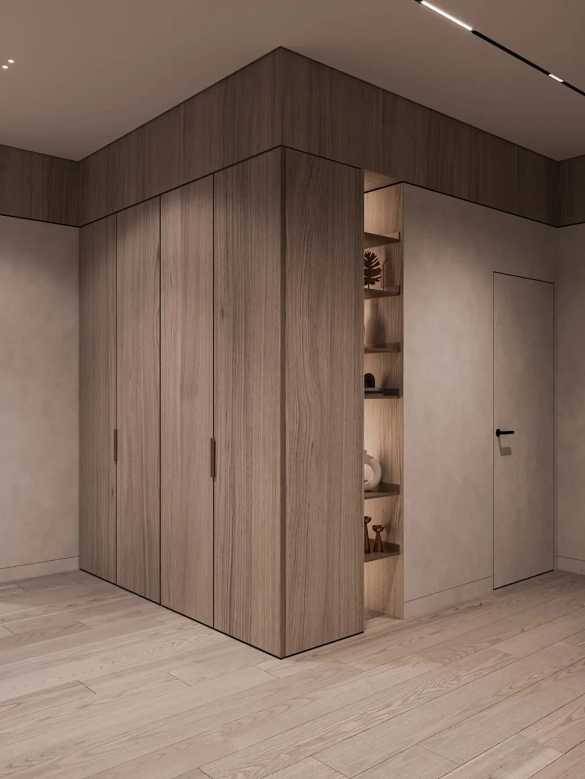 Modern minimalist storage furniture with botanical lighting features