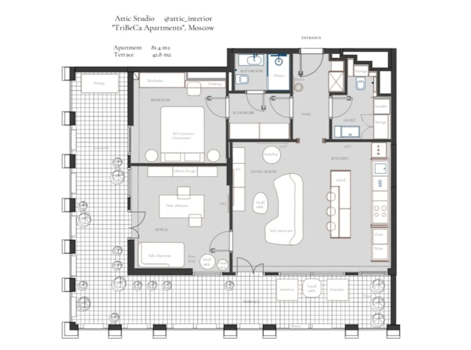 Modern apartment layout showcasing contemporary design elements and efficient space utilization.