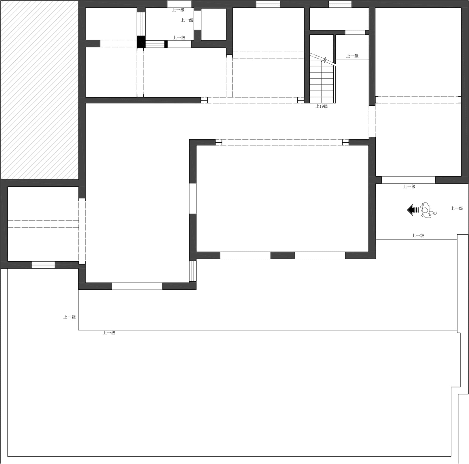單色極簡風格的建築平面圖。