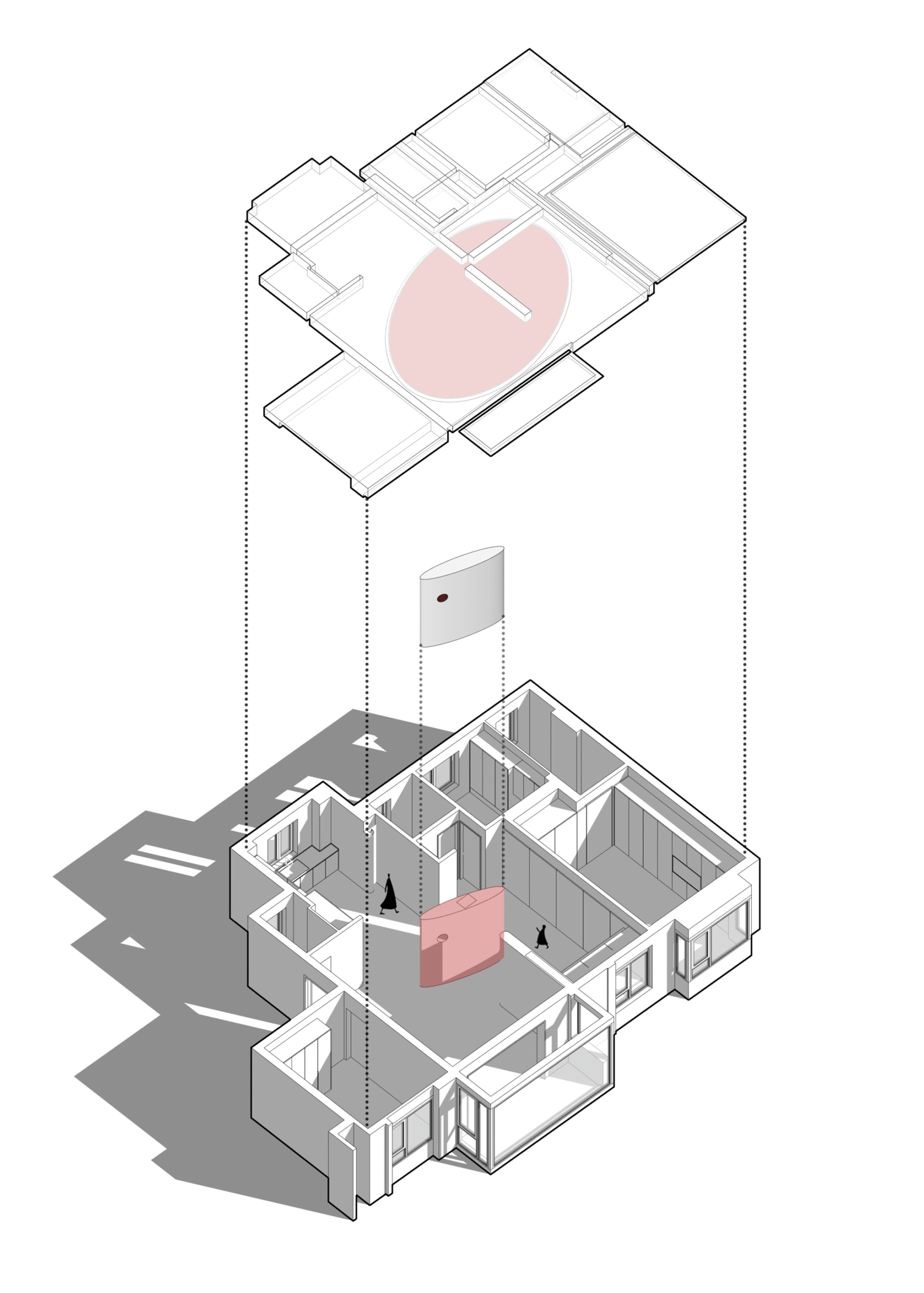 Isometric view of a modern floor-plan showing window placement and layout