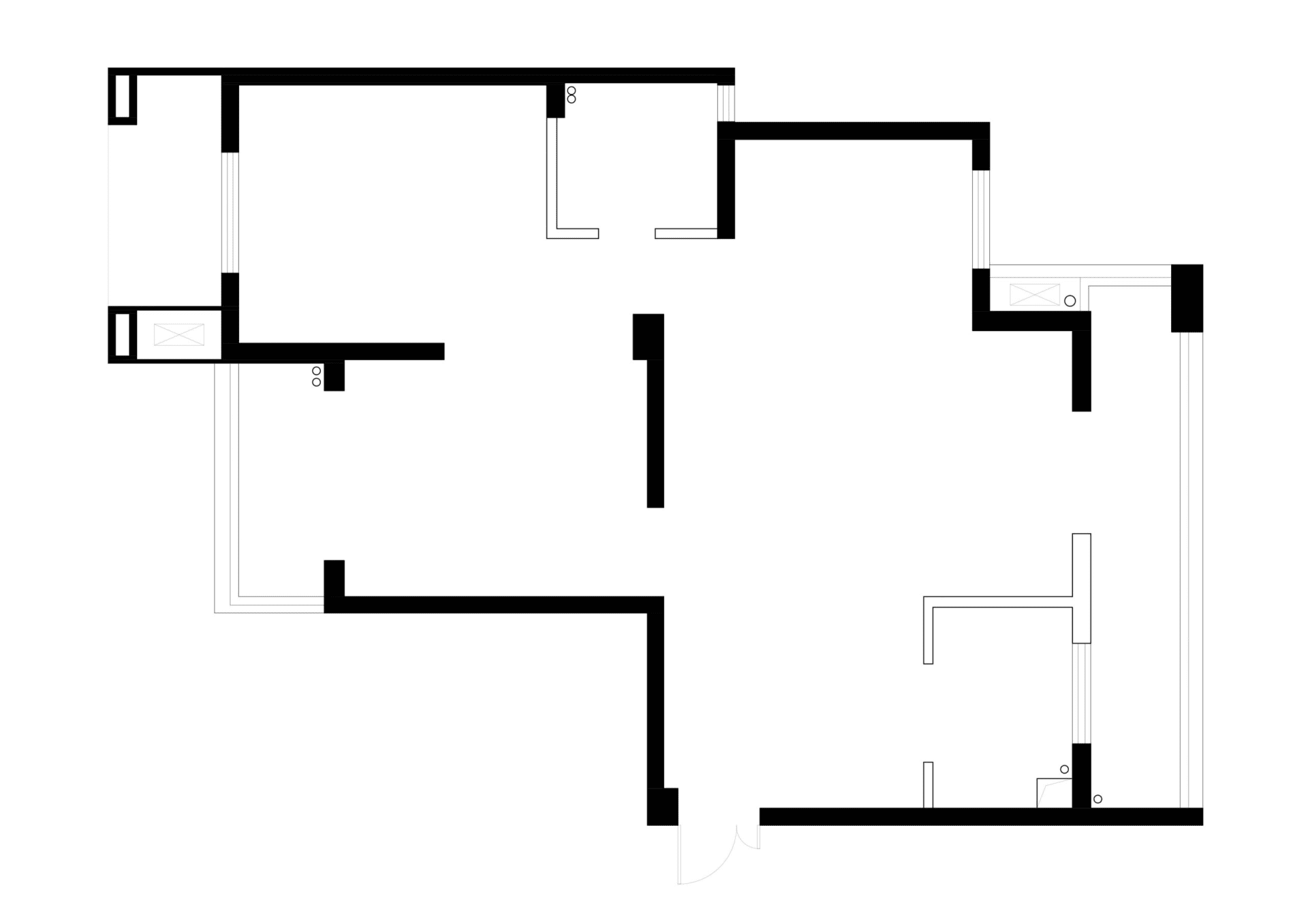 現代室內設計藍圖，勾勒建築配置與結構元素。