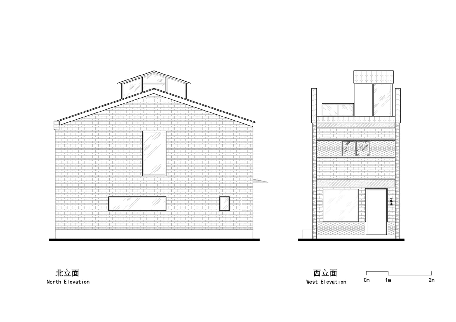 Building elevation with brick facade and a flat roof.